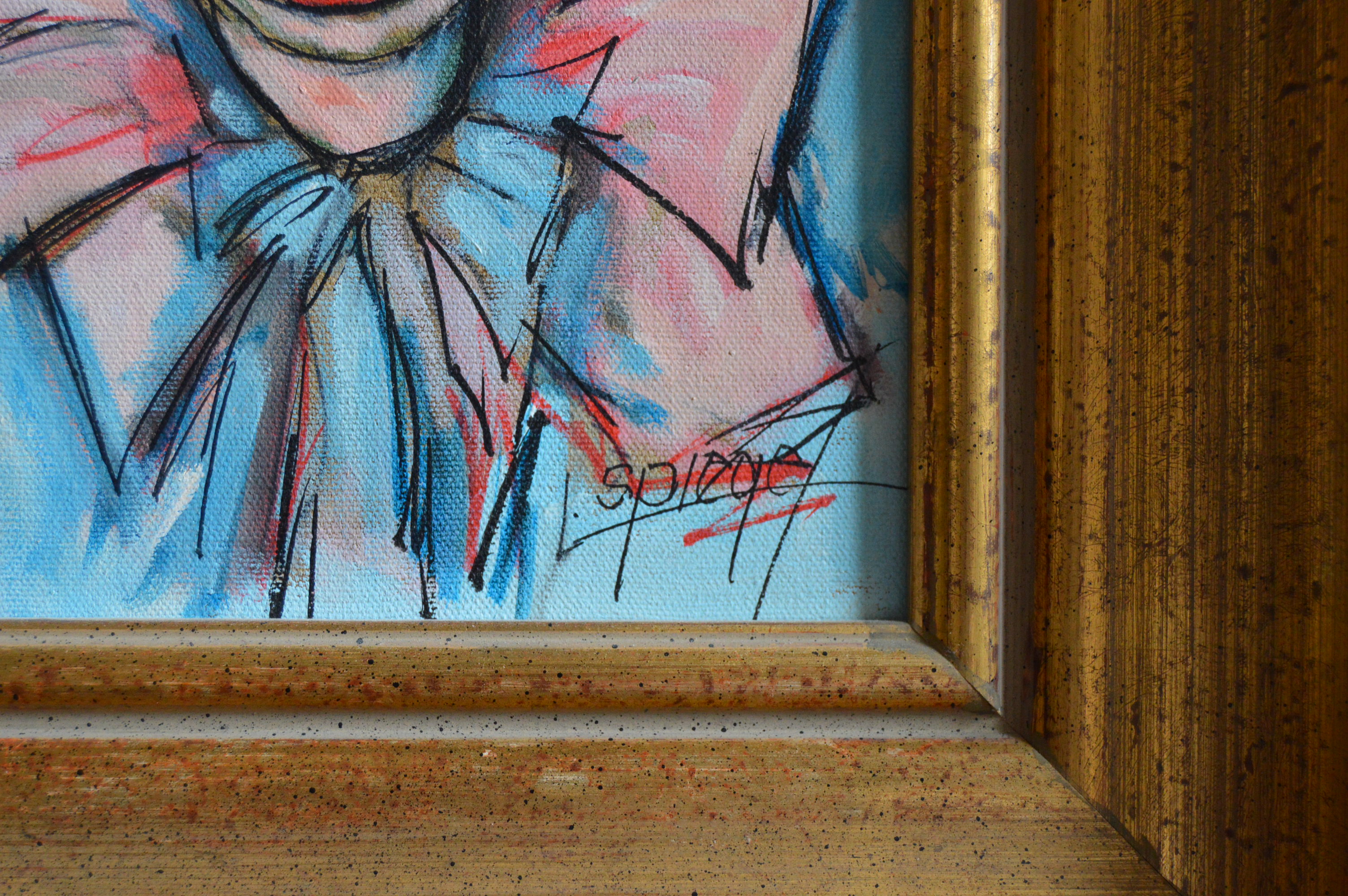 Louis Spiegel Original Clown Portrait Oil on Board