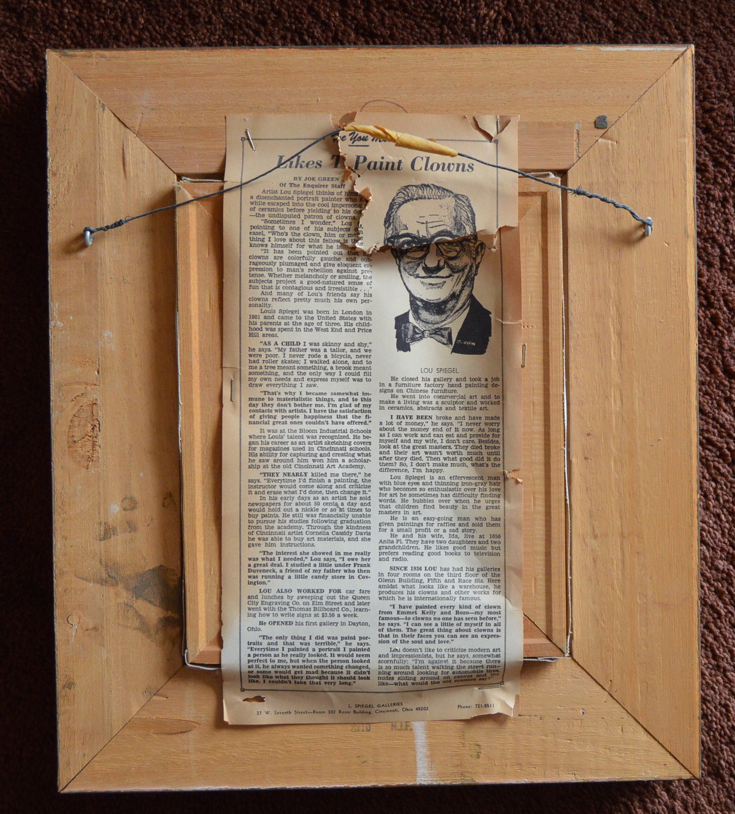 Louis Spiegel Original Clown Portrait Oil on Board