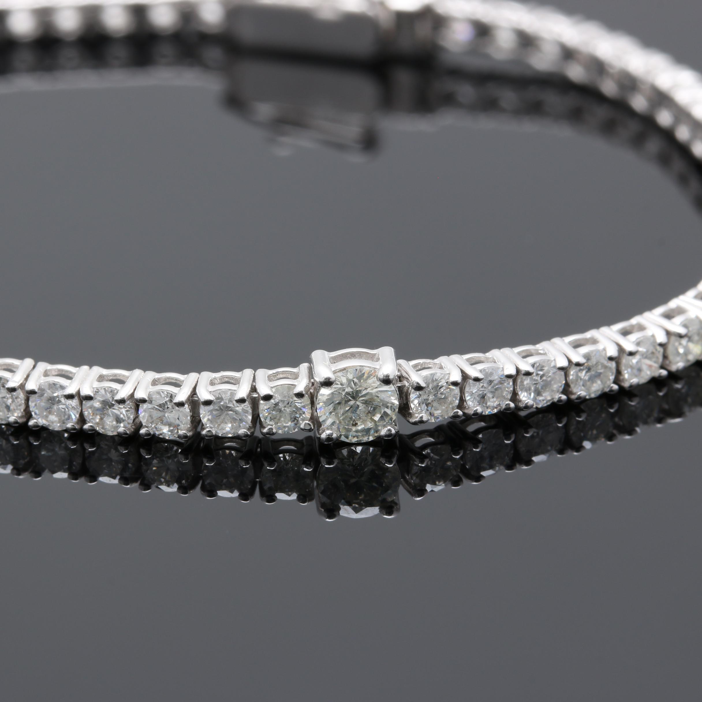 14K White Gold 3.80 CTW Diamond Tennis Bracelet