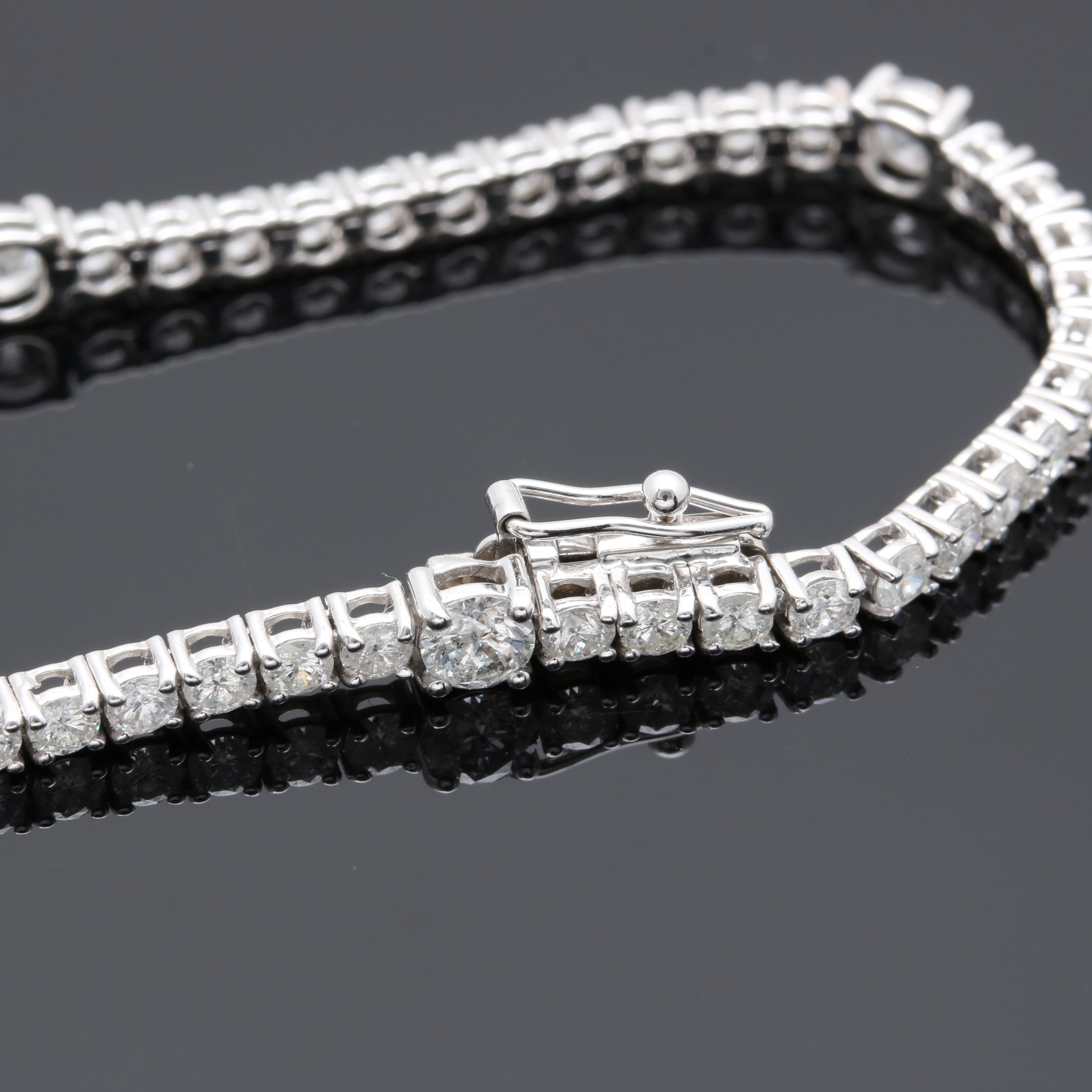 14K White Gold 3.80 CTW Diamond Tennis Bracelet