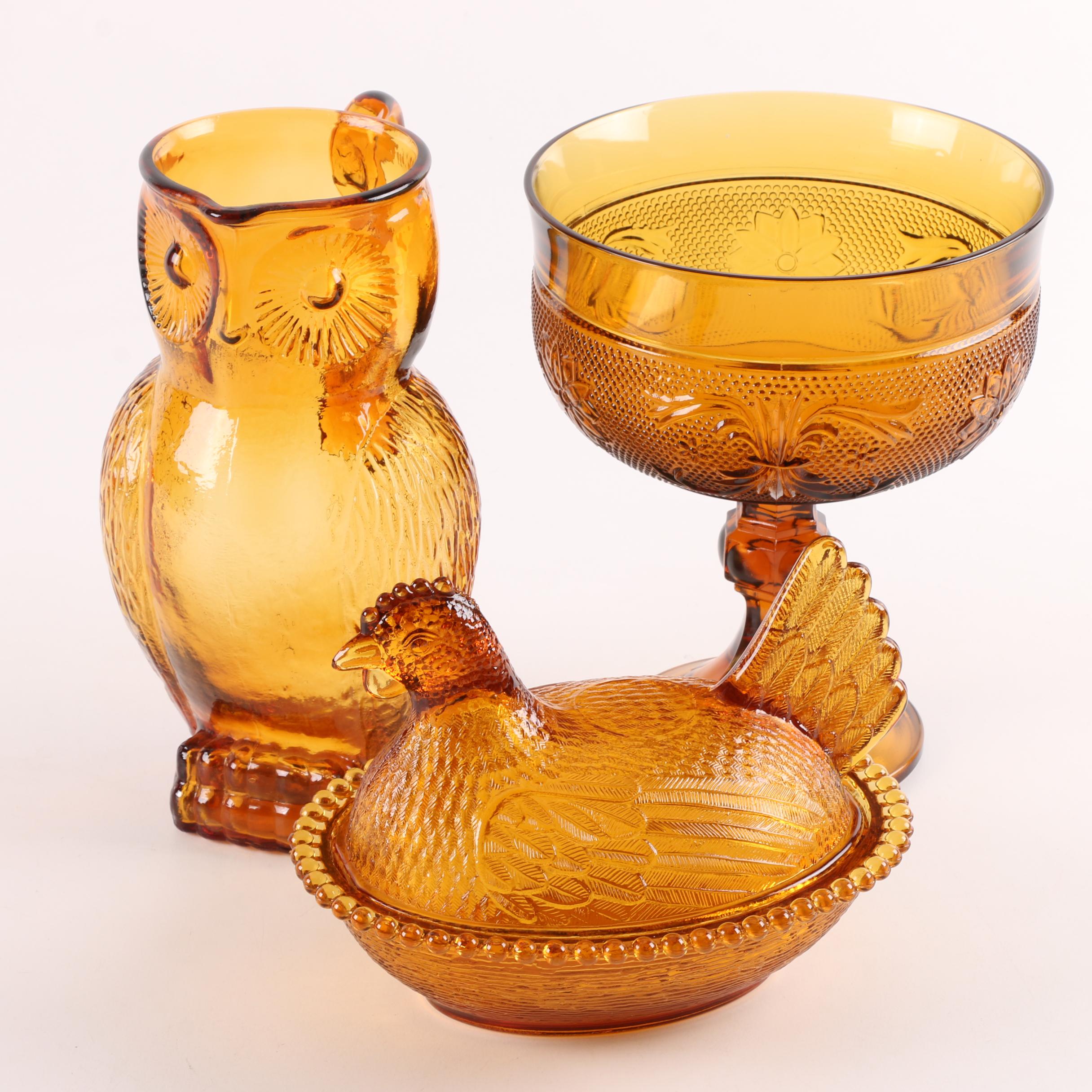 Collection of Vintage Amber Glass Tableware