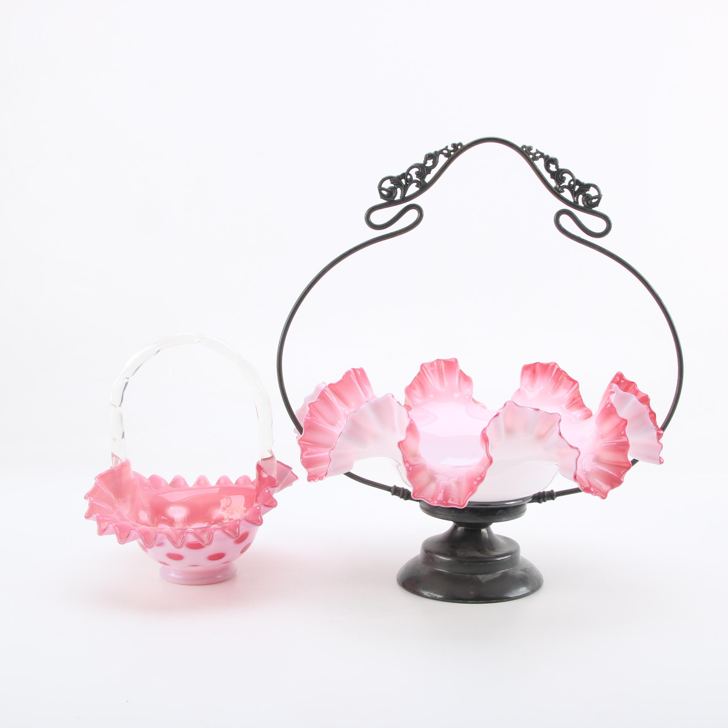 Fenton Glass Victorian Bride's Basket with a Fenton "Coin Dot" Basket