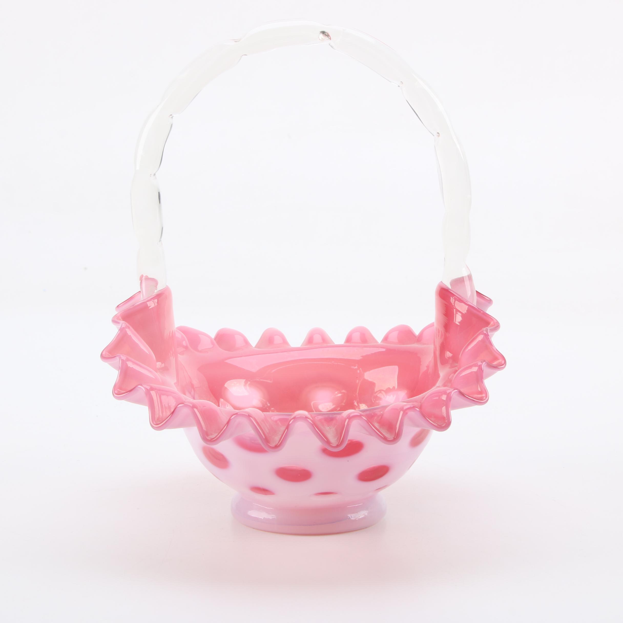 Fenton Glass Victorian Bride's Basket with a Fenton "Coin Dot" Basket