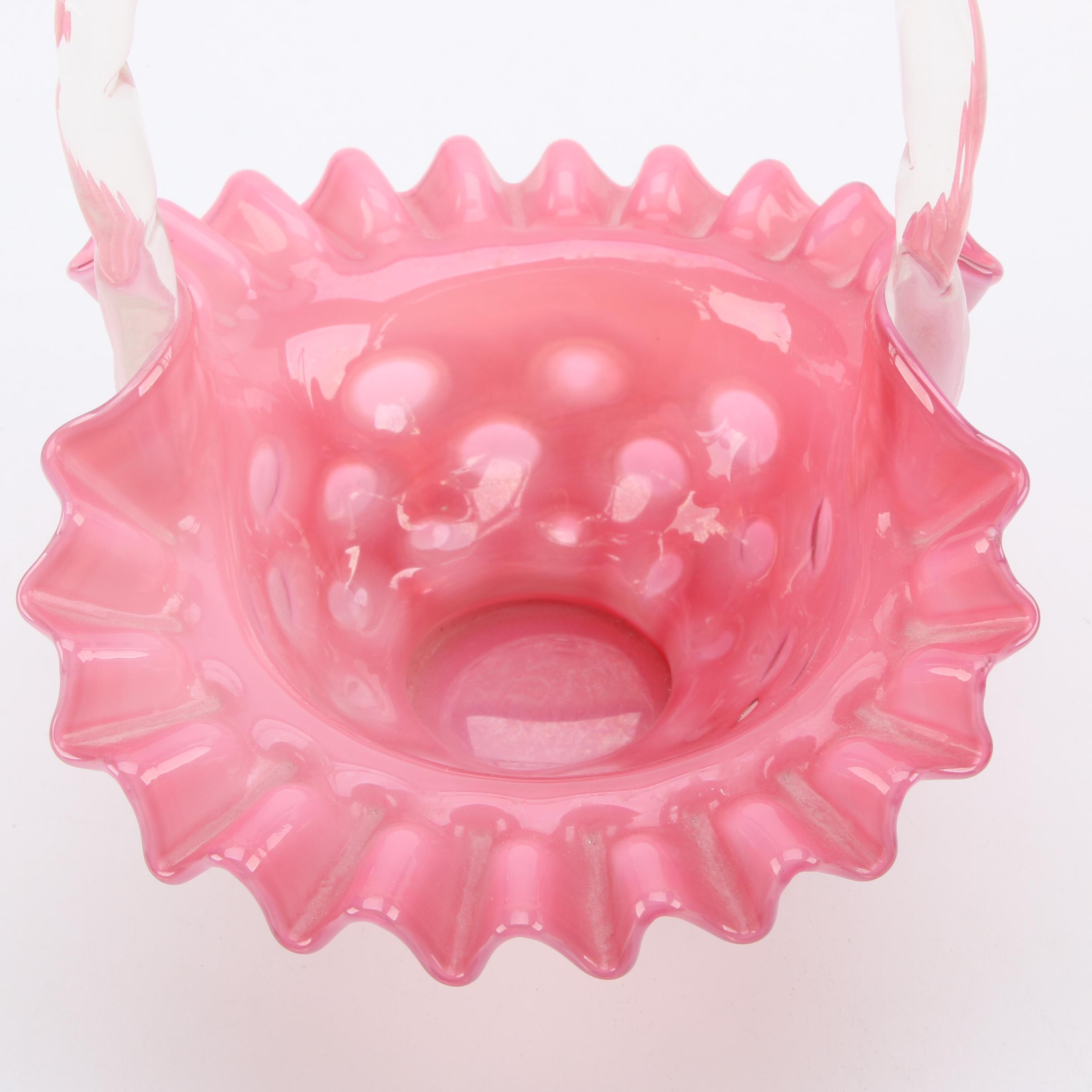 Fenton Glass Victorian Bride's Basket with a Fenton "Coin Dot" Basket