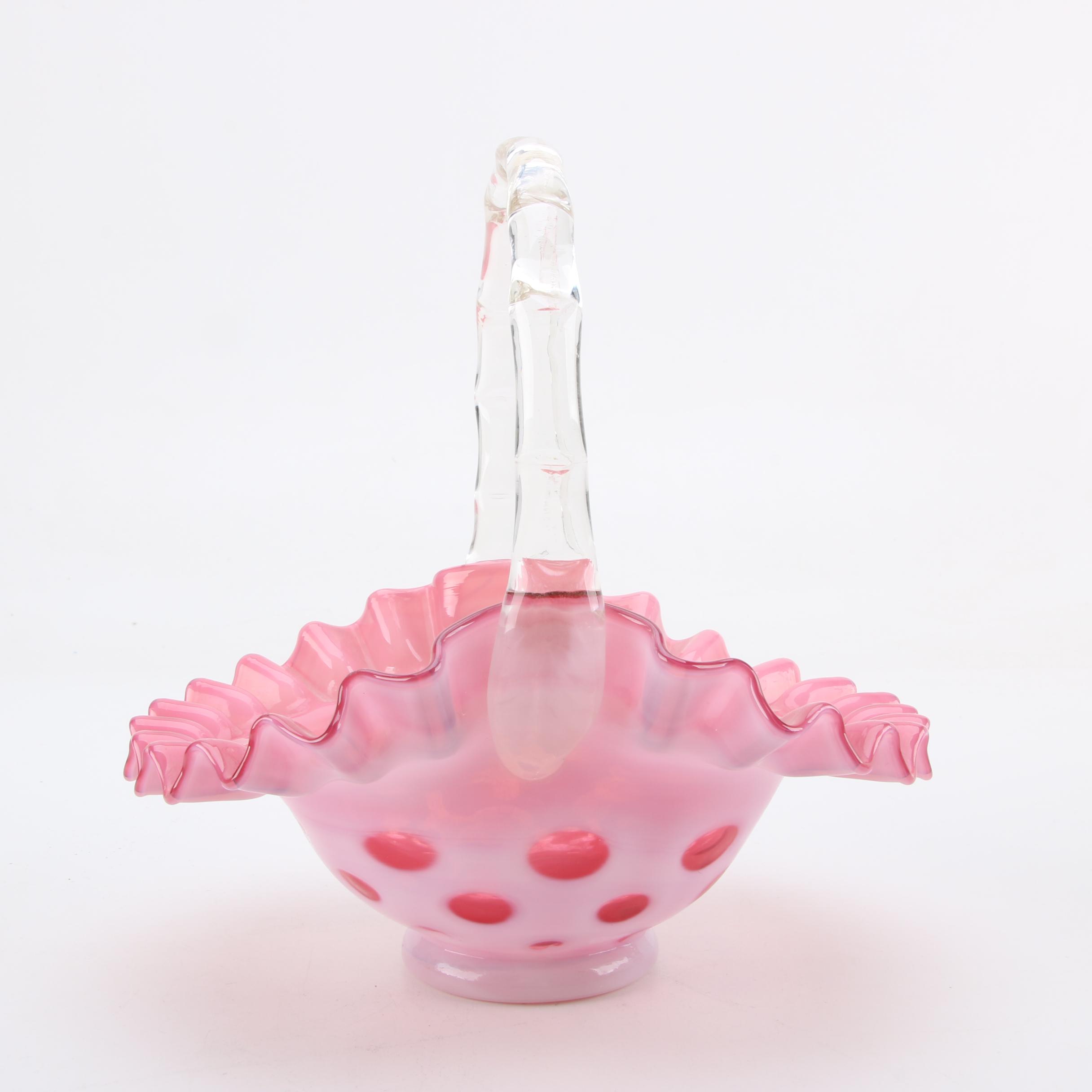 Fenton Glass Victorian Bride's Basket with a Fenton "Coin Dot" Basket