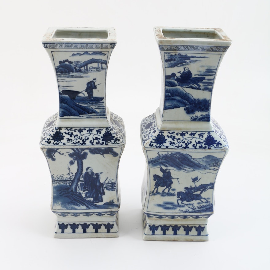 Pair of Chinese Porcelain Vases With Figural Motif