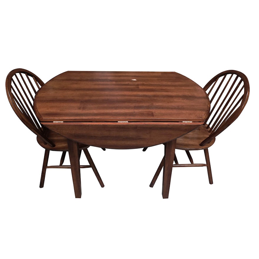 Drop Leaf Dining Table and Two Windsor Style Chairs