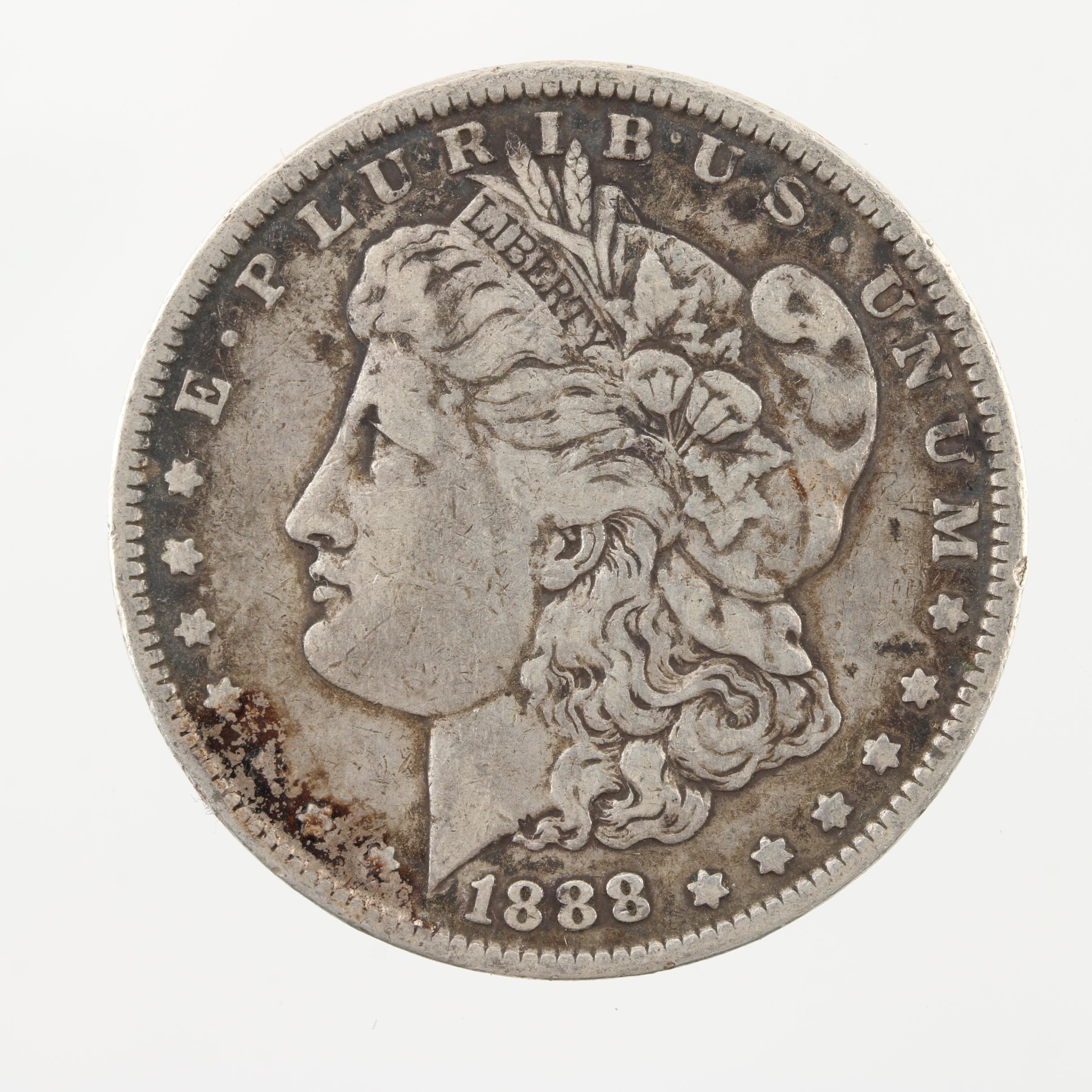 Group of Three Silver Morgan Dollars Including 1878, 1888, and 1921