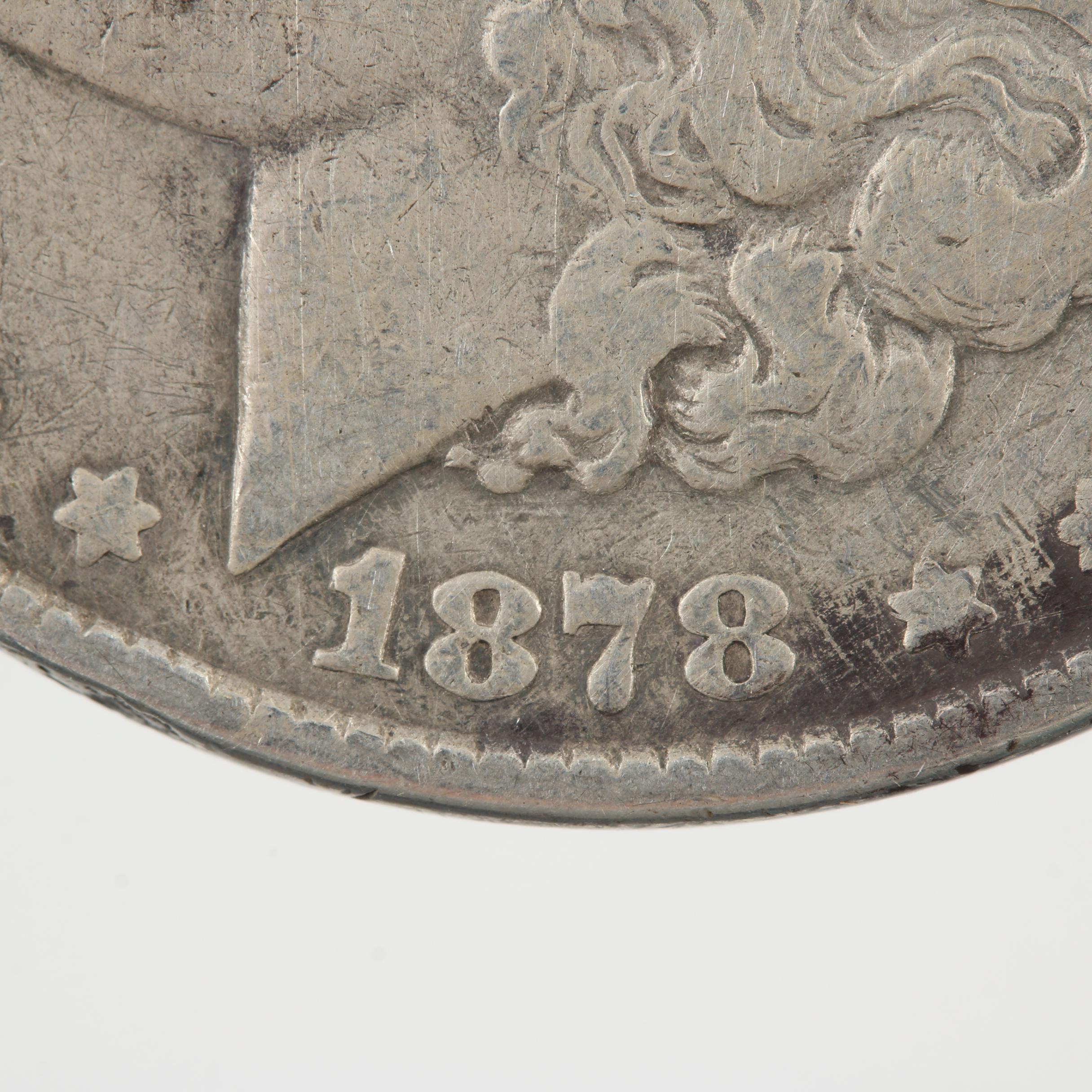 Group of Three Silver Morgan Dollars Including 1878, 1888, and 1921