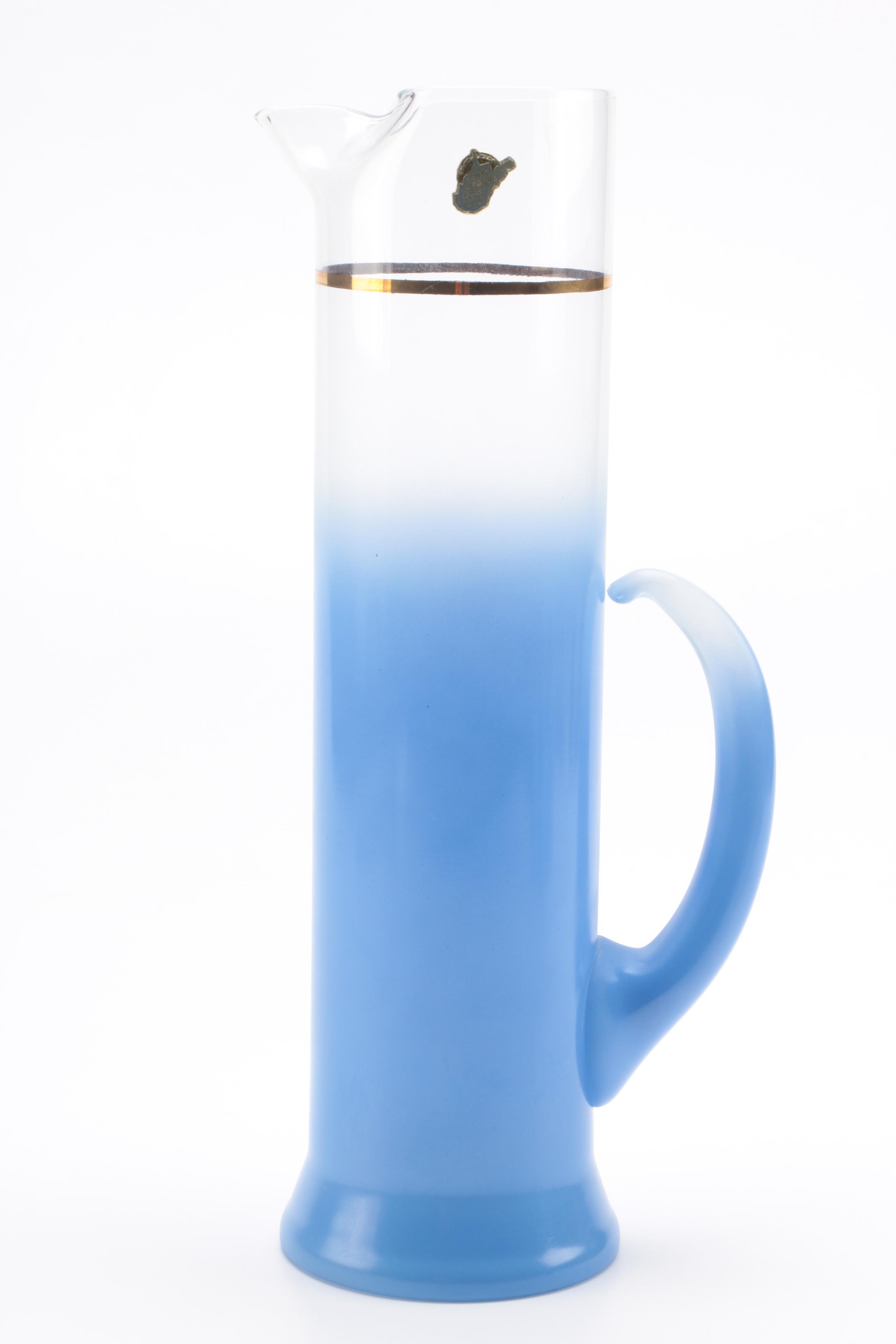 West Virginia Glass Specialty "Blendo Blue" Pitcher and Stemware, Circa 1955