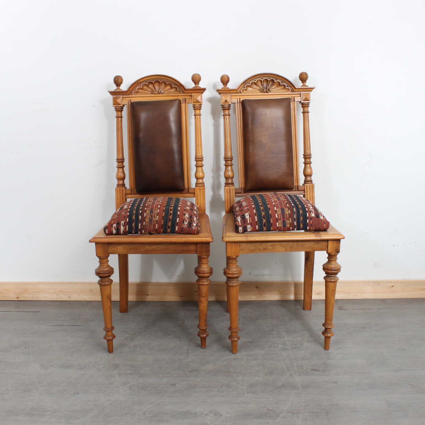 Vintage Jacobean Revival Carved Wood Dining Chairs