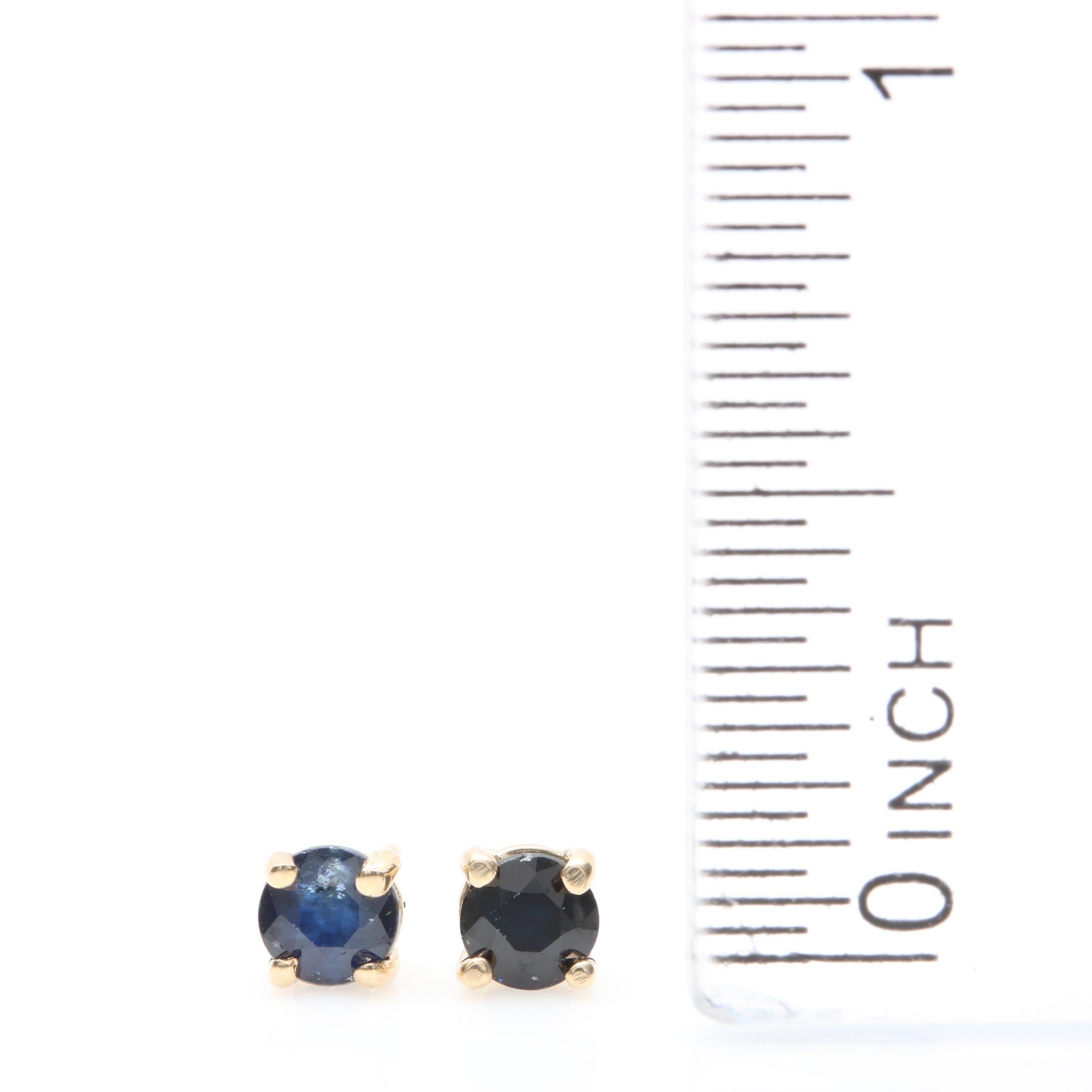 14K Yellow Gold Blue Sapphire Stud Earrings