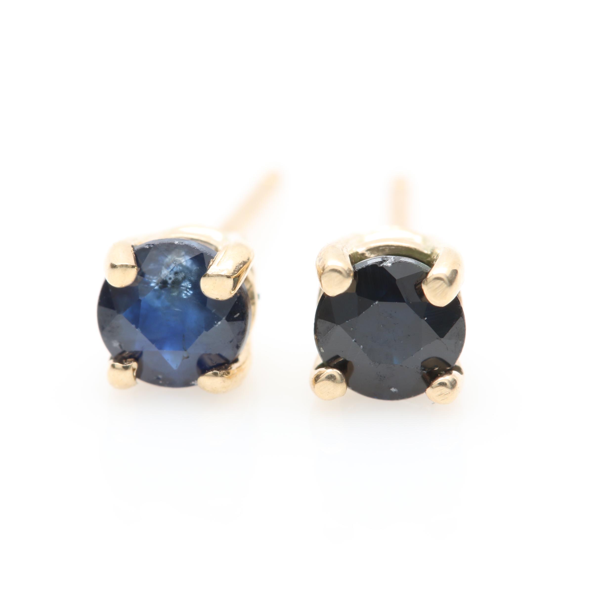 14K Yellow Gold Blue Sapphire Stud Earrings