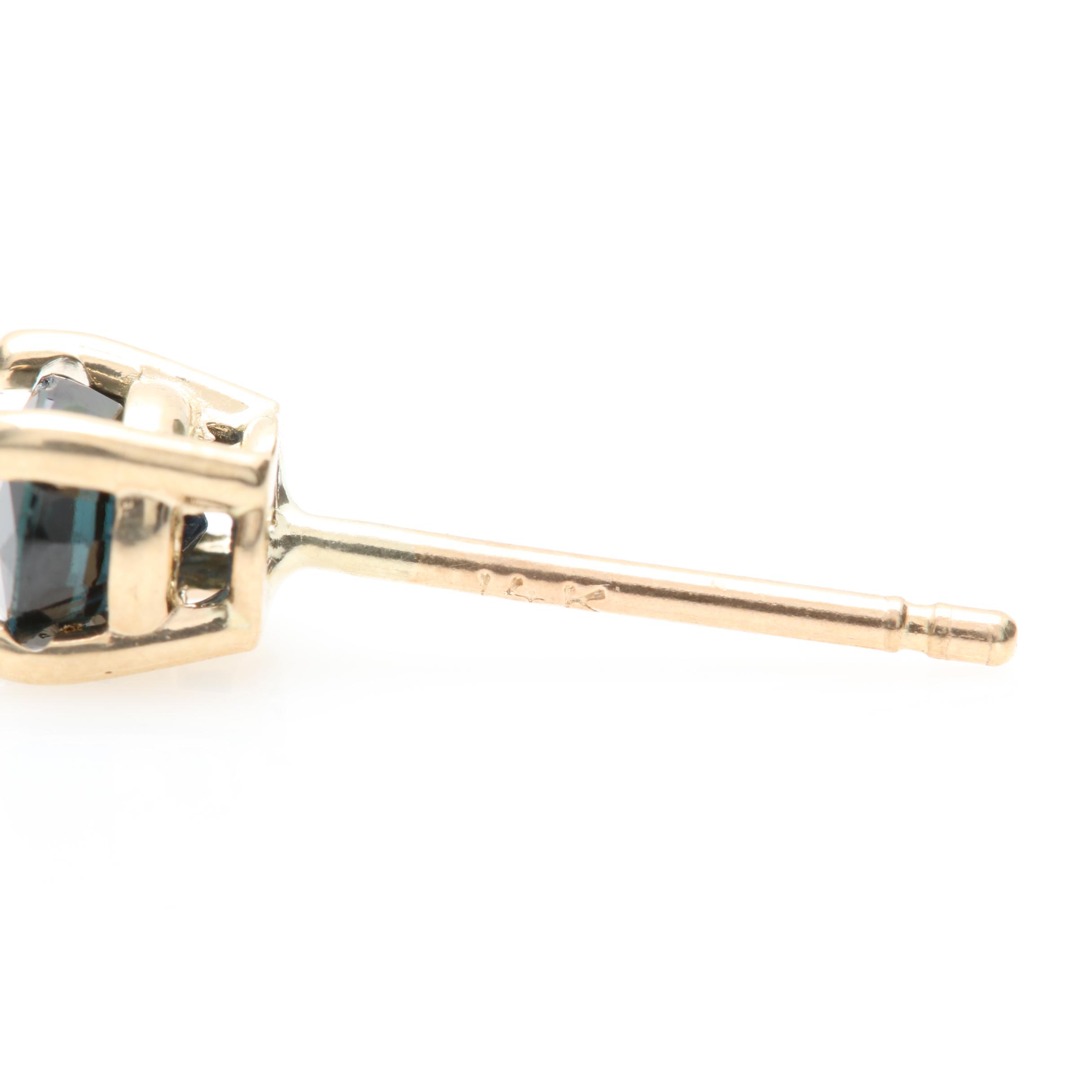 14K Yellow Gold Blue Sapphire Stud Earrings