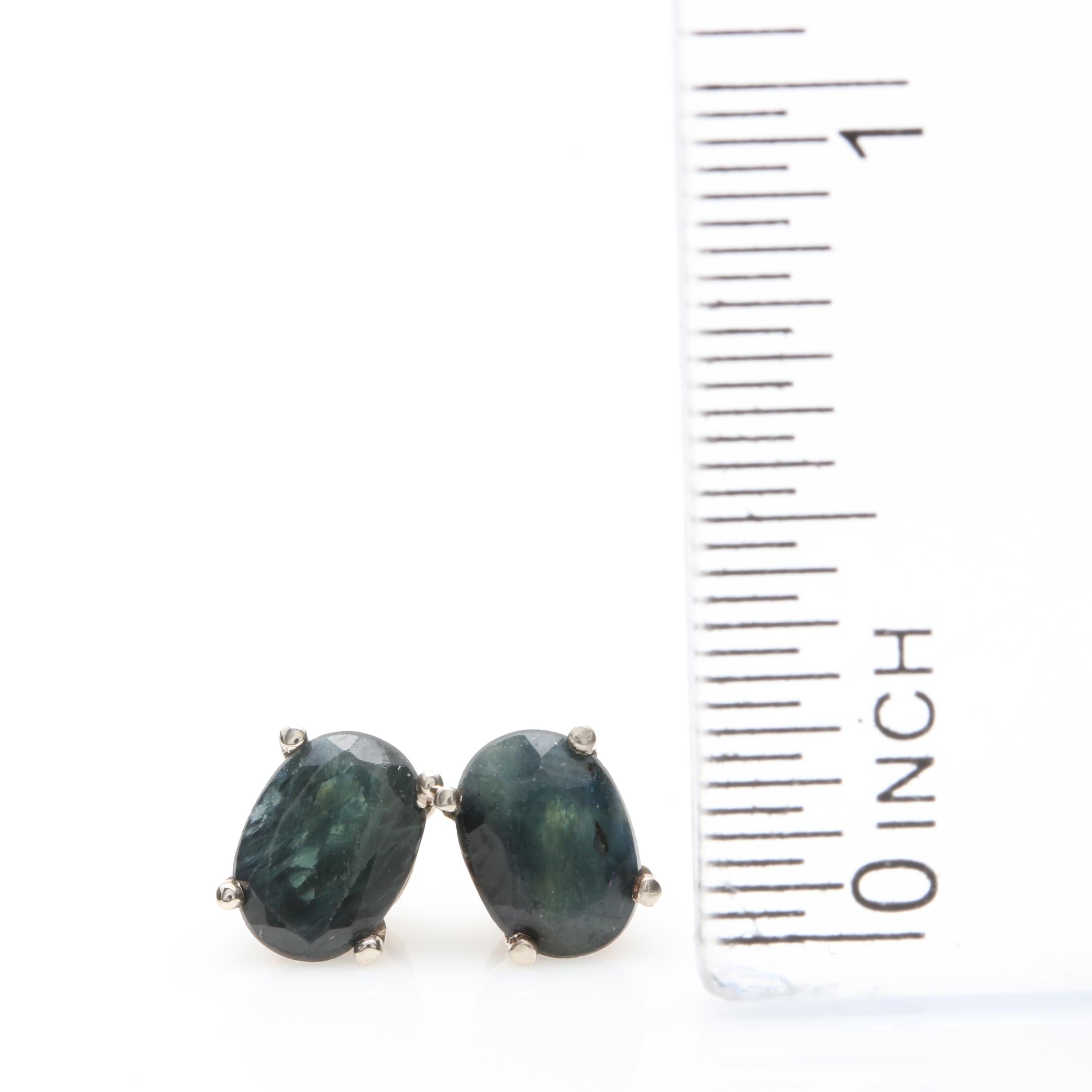 14K White Gold Blue Sapphire Earrings