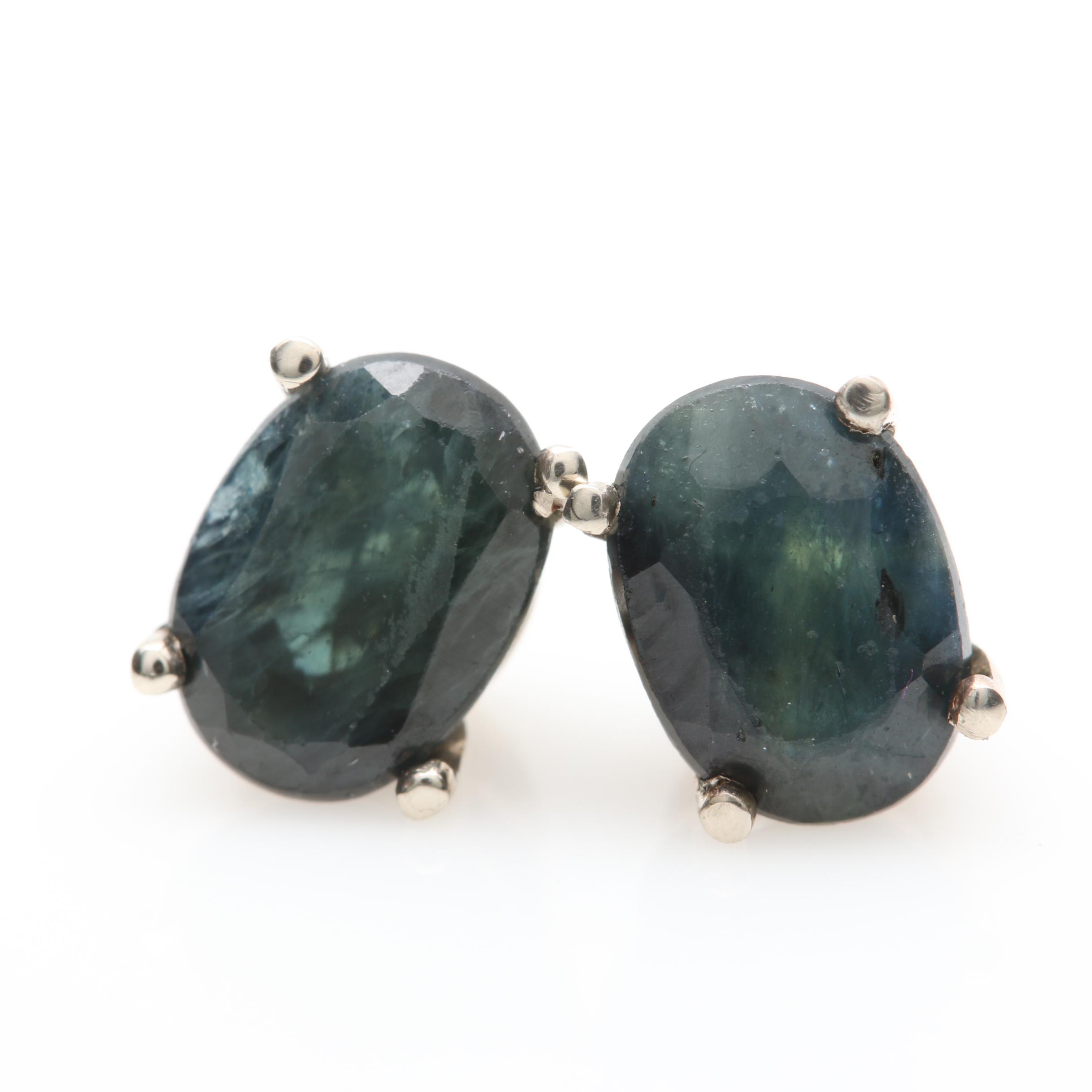 14K White Gold Blue Sapphire Earrings