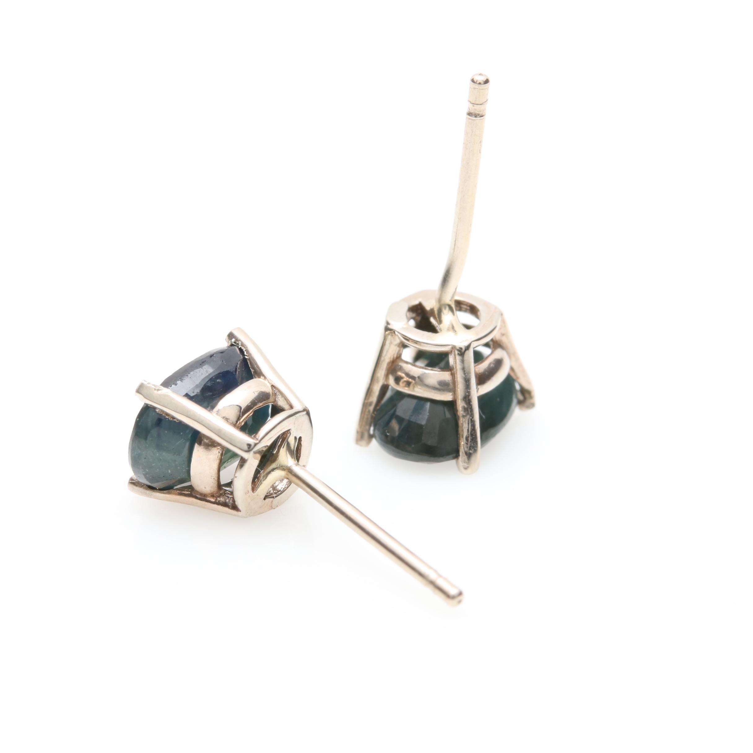 14K White Gold Blue Sapphire Earrings