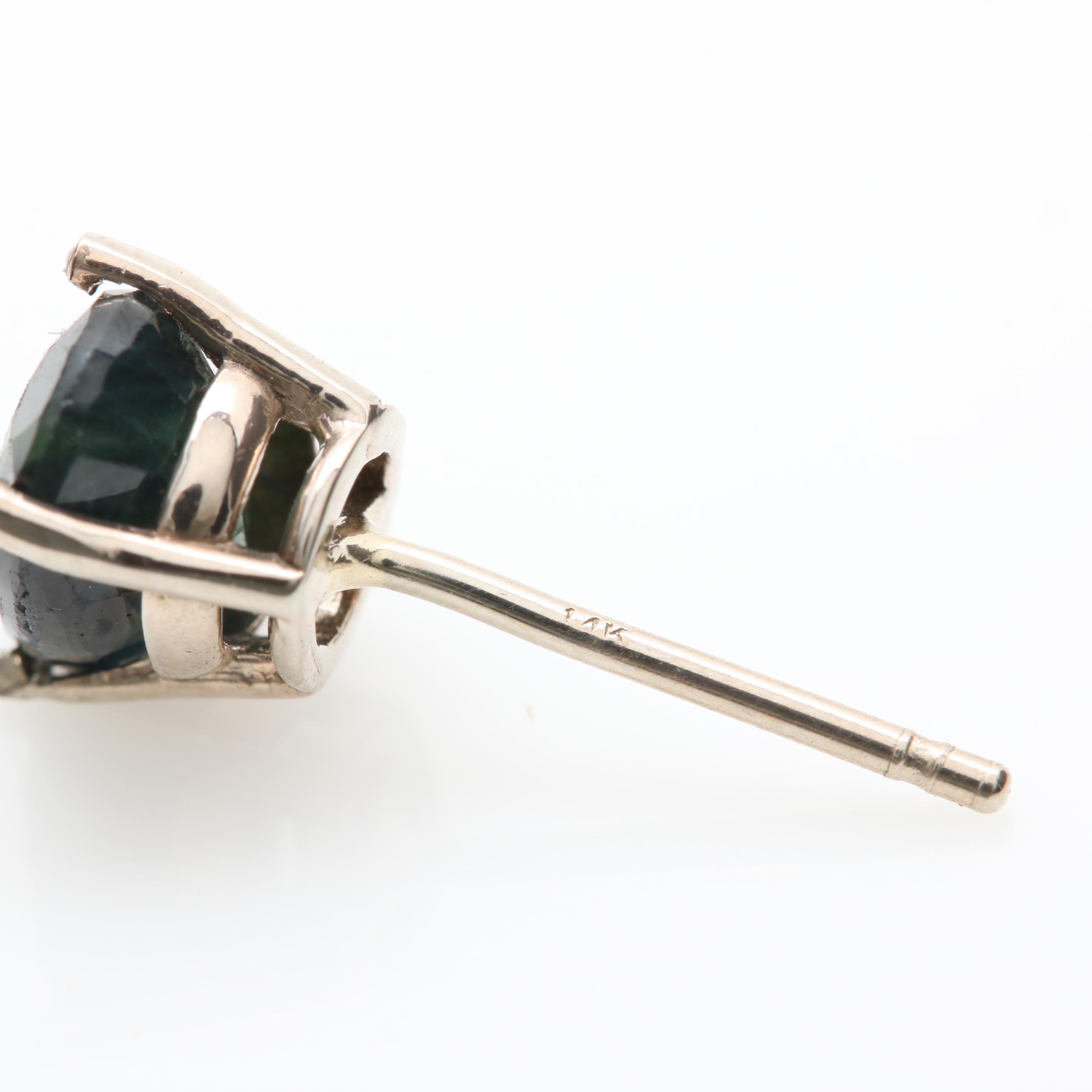 14K White Gold Blue Sapphire Earrings