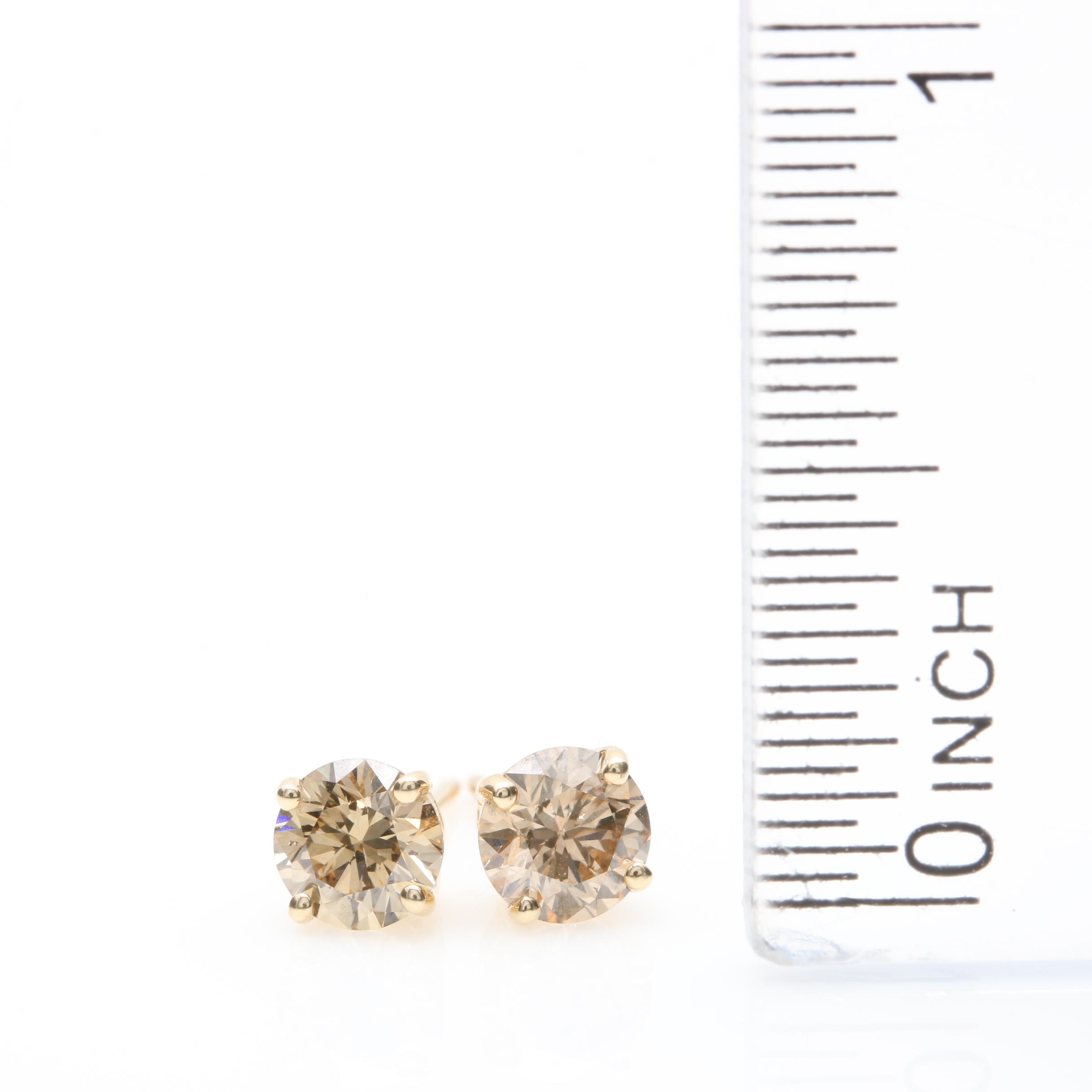 14K Yellow Gold 1.03 CTW Brown Diamond Stud Earrings