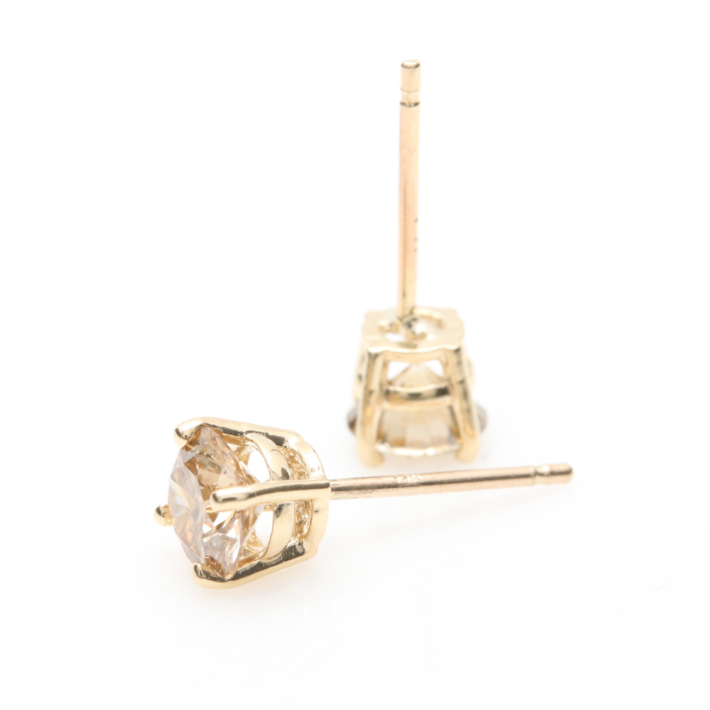 14K Yellow Gold 1.03 CTW Brown Diamond Stud Earrings