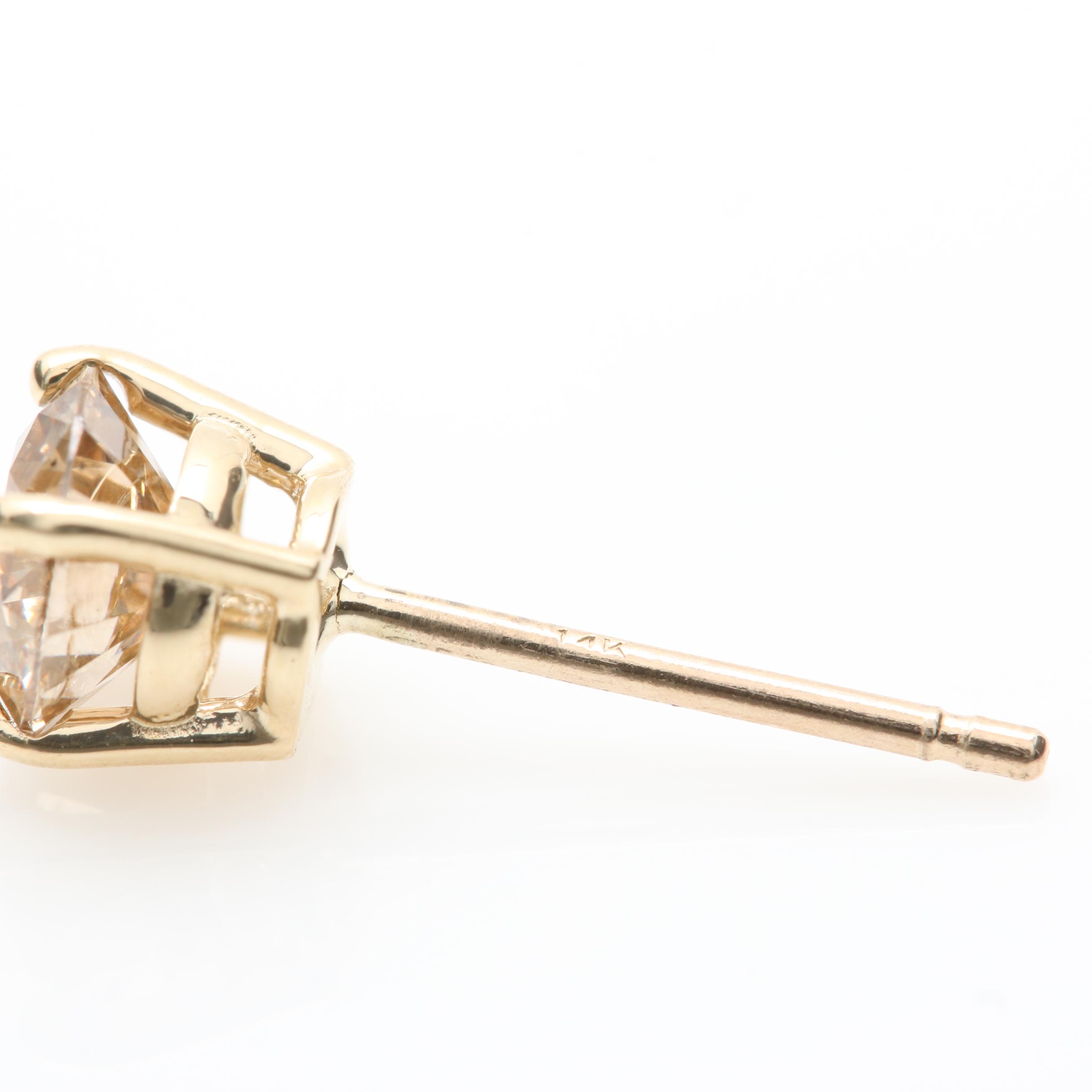14K Yellow Gold 1.03 CTW Brown Diamond Stud Earrings