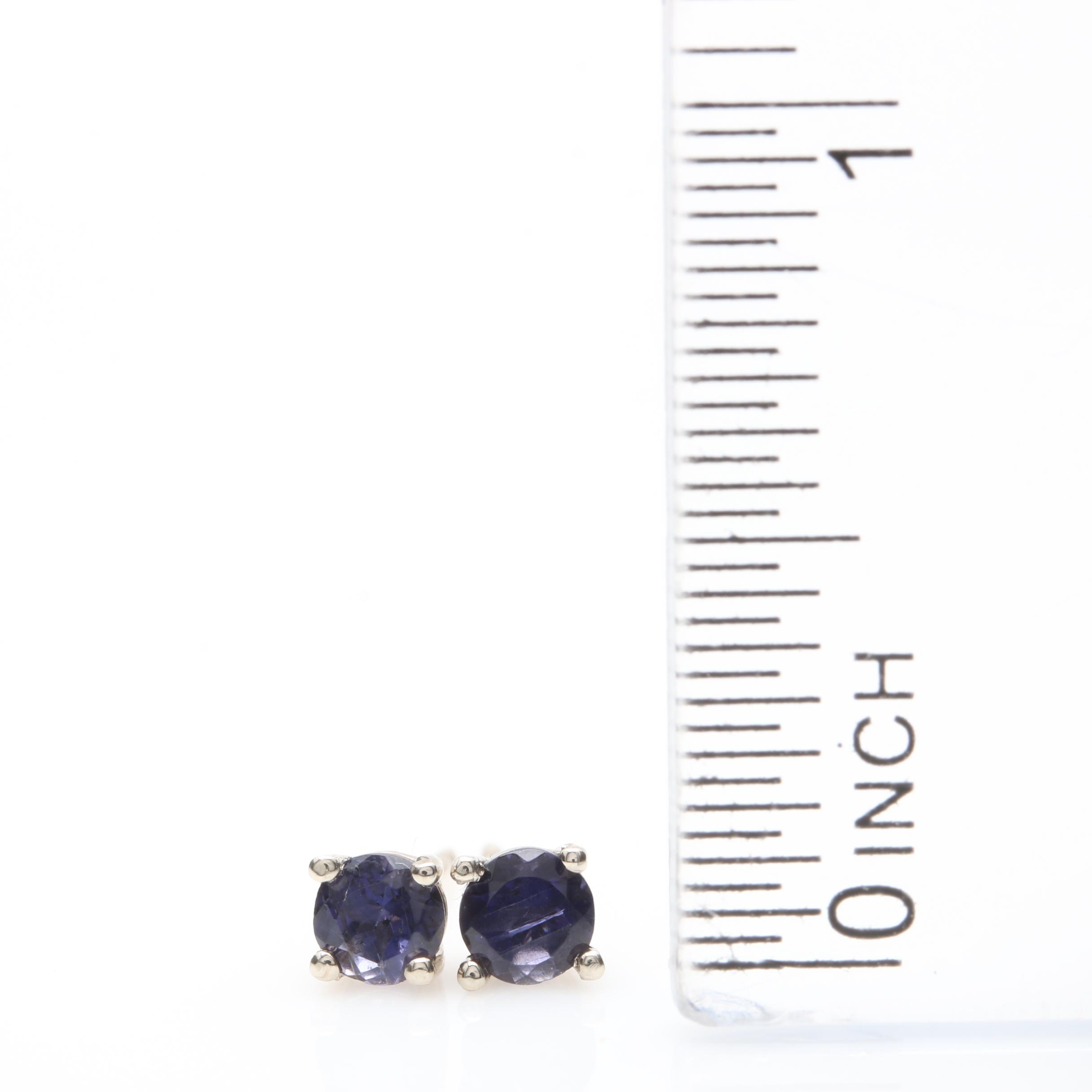 14K White Gold Iolite Stud Earrings