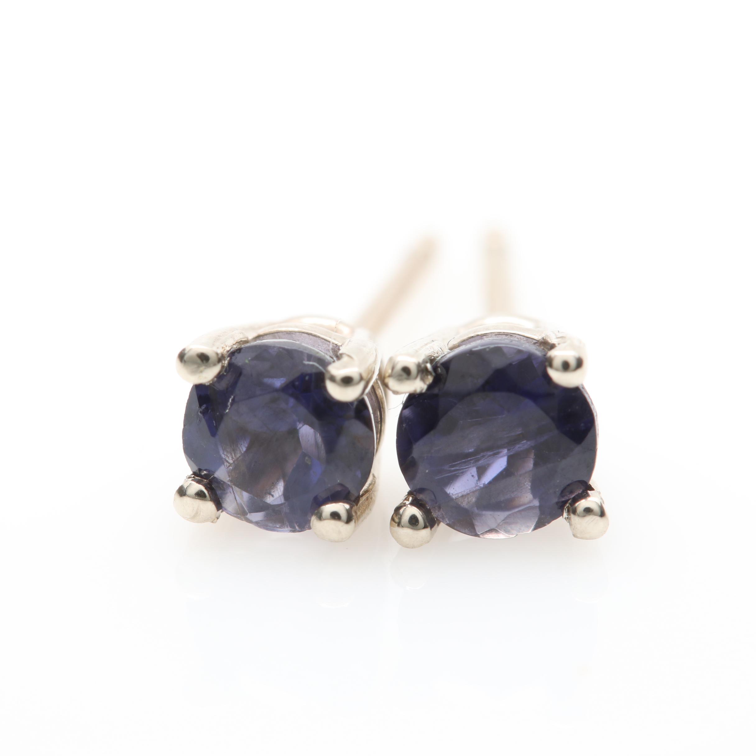 14K White Gold Iolite Stud Earrings