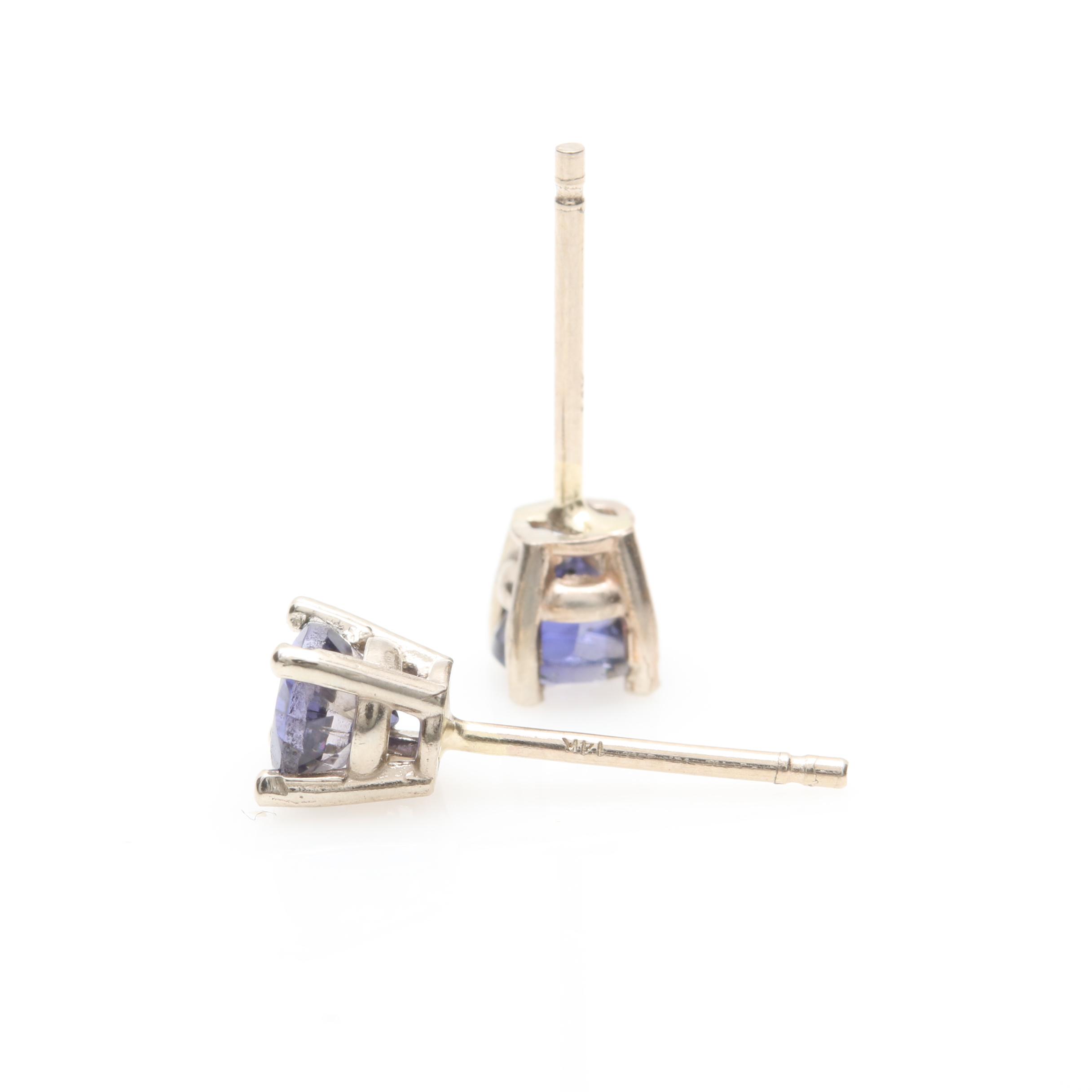 14K White Gold Iolite Stud Earrings