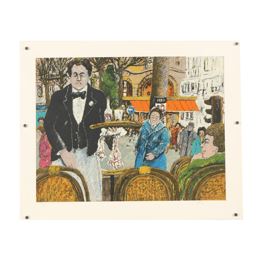 David Azuz Lithograph "Waiter in Café Margolin"