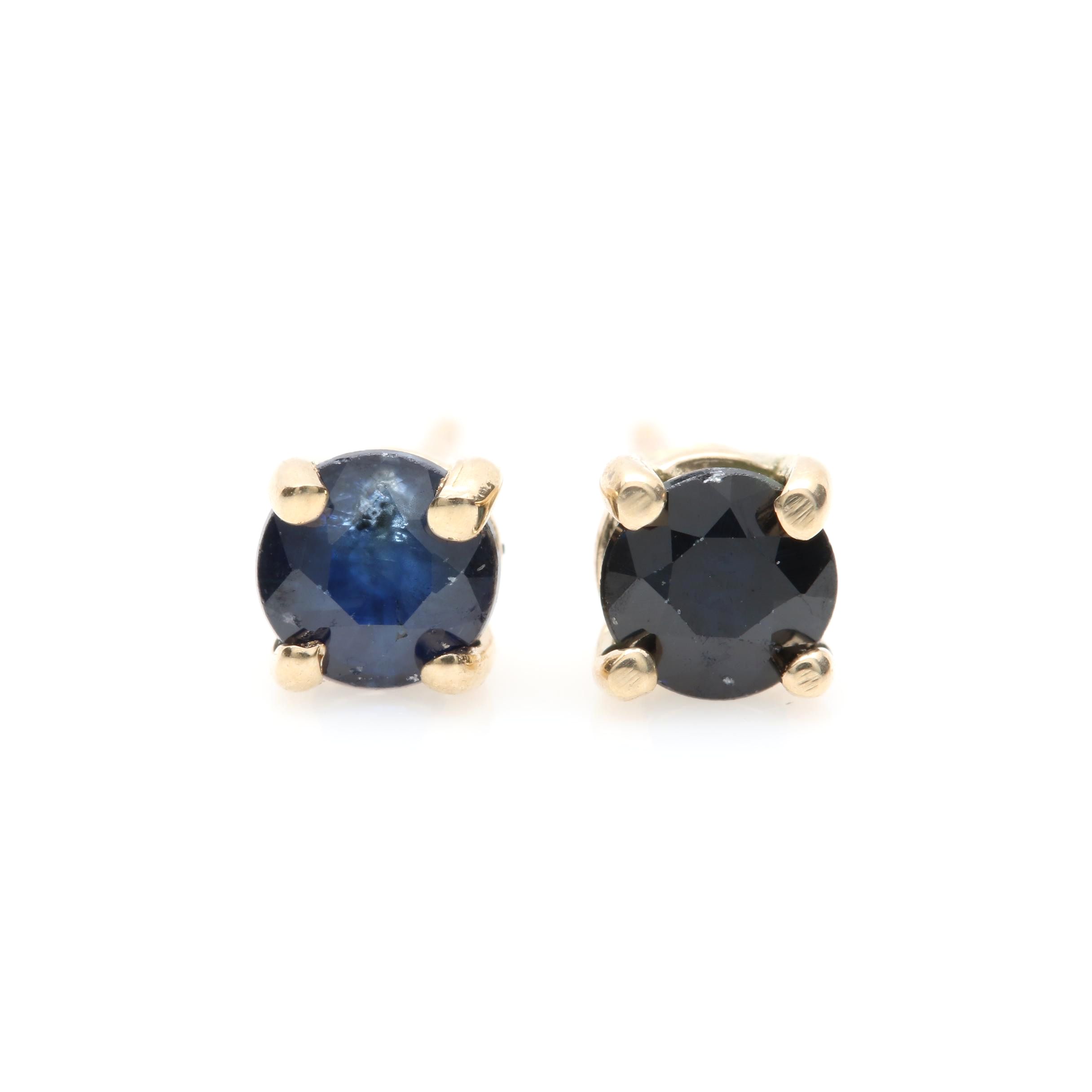 14K Yellow Gold Blue Sapphire Stud Earrings