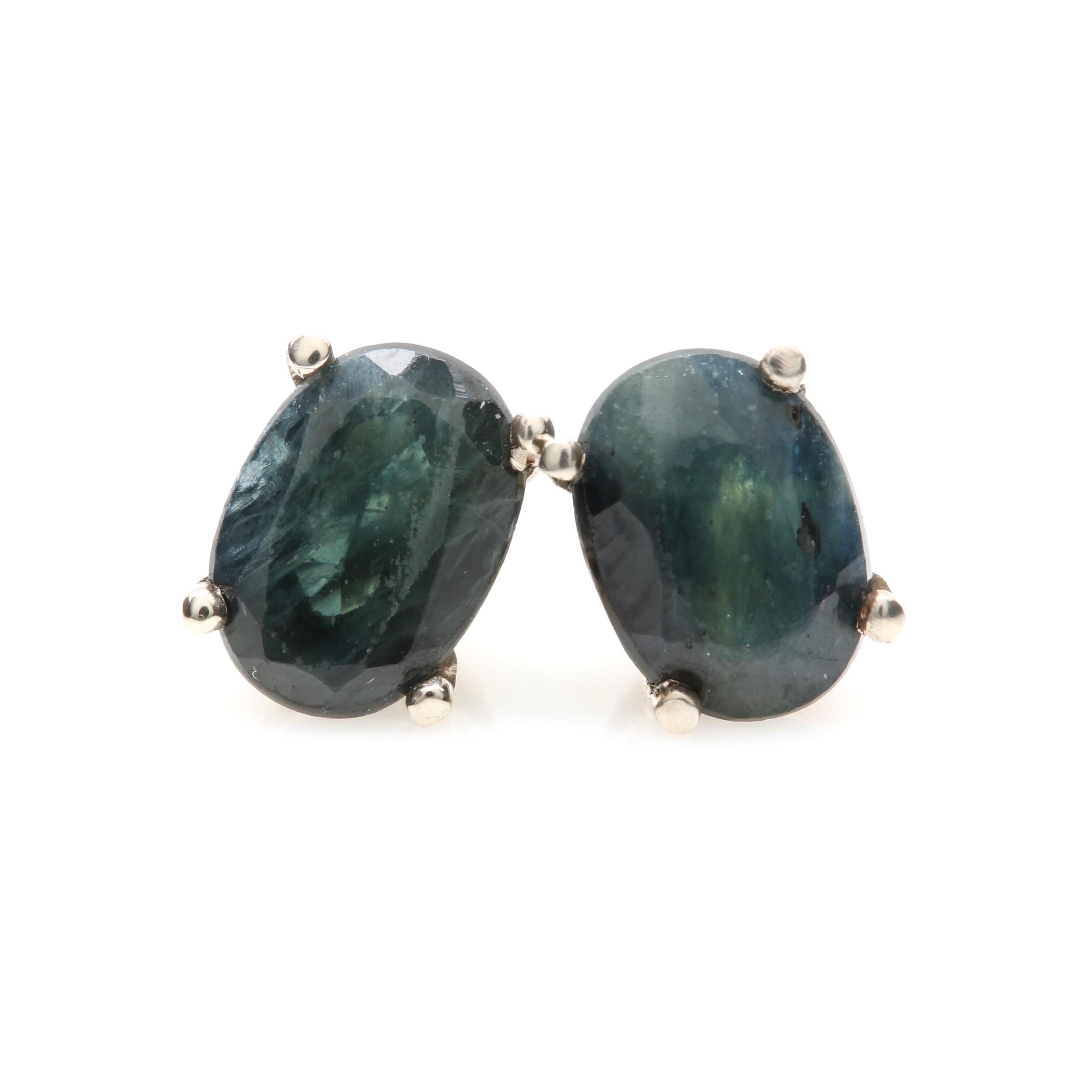 14K White Gold Blue Sapphire Earrings