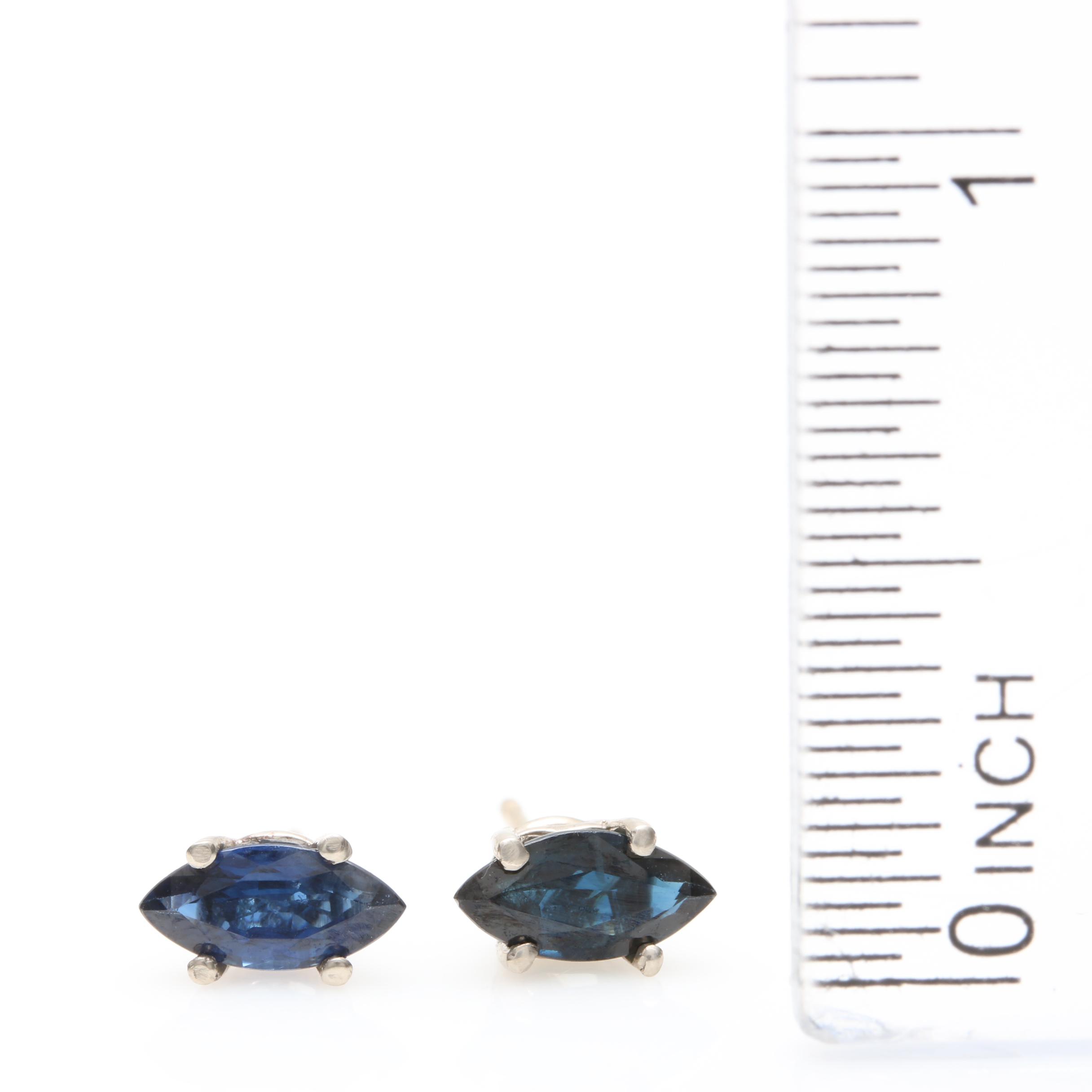 14K White Gold Blue Sapphire Stud Earrings
