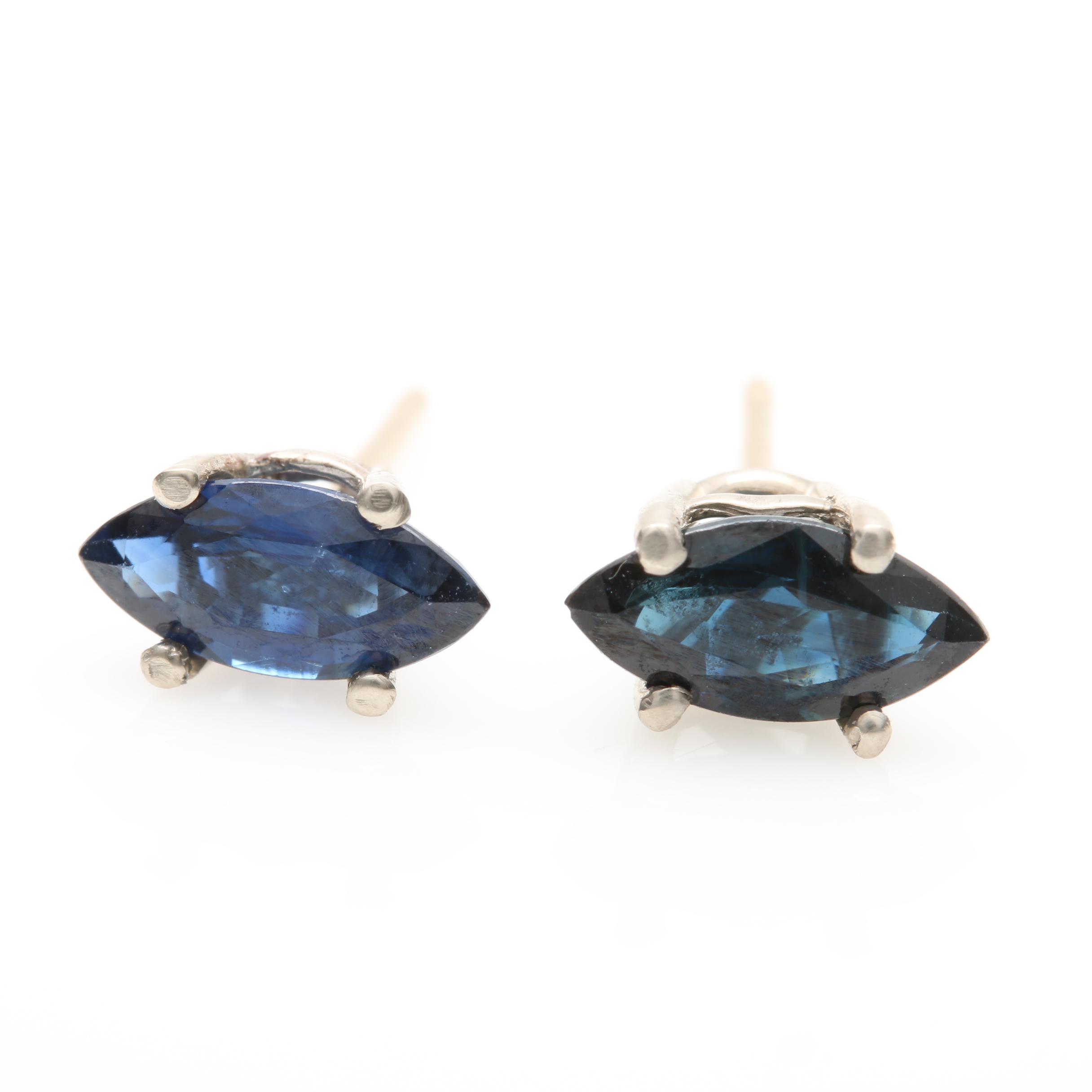 14K White Gold Blue Sapphire Stud Earrings