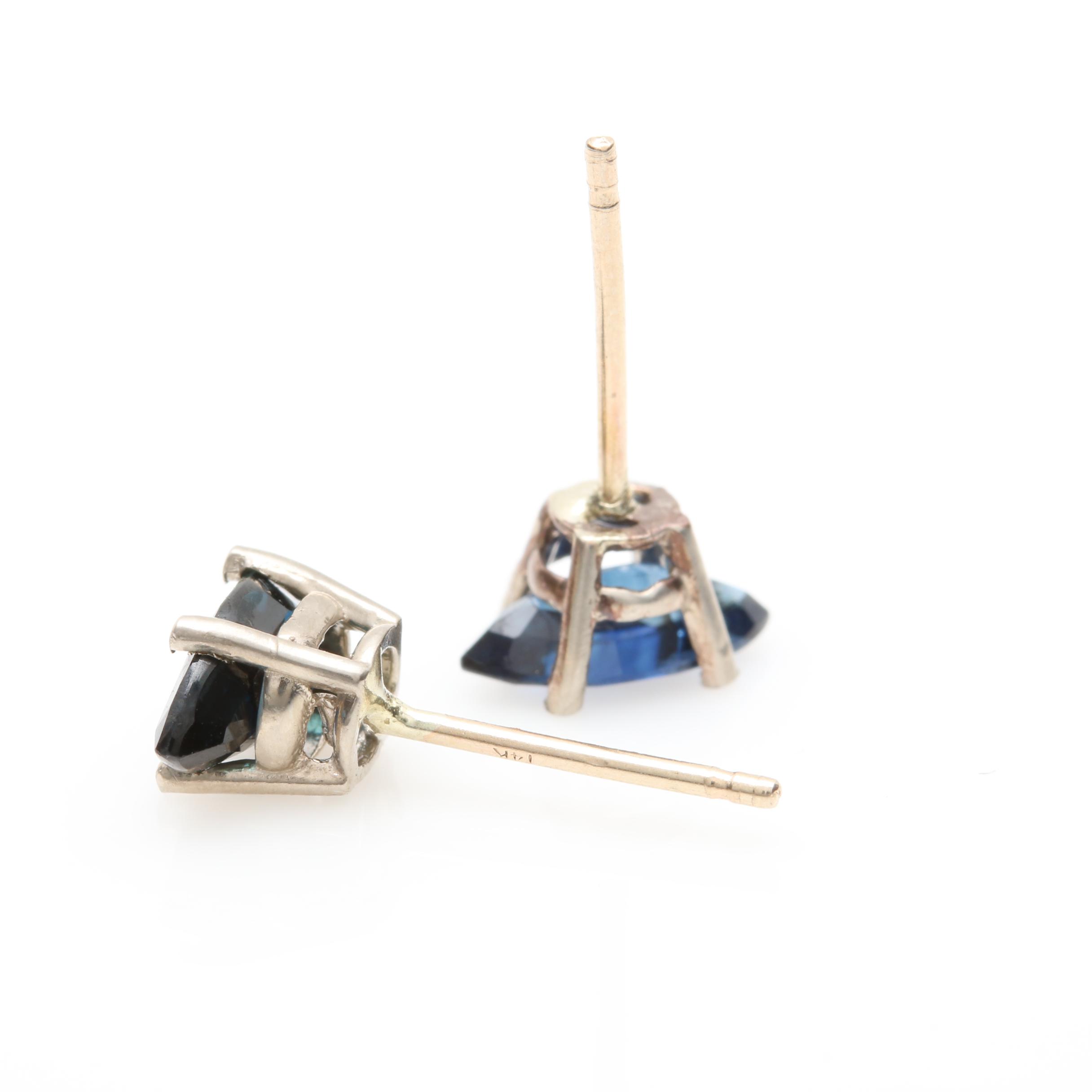 14K White Gold Blue Sapphire Stud Earrings