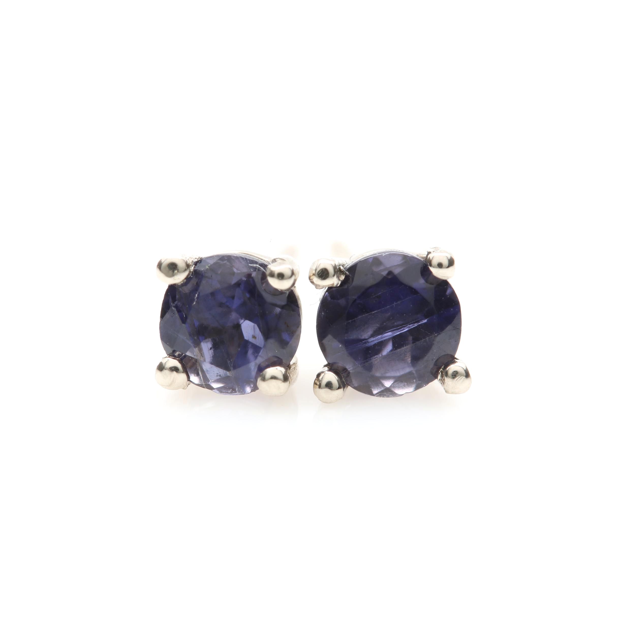 14K White Gold Iolite Stud Earrings
