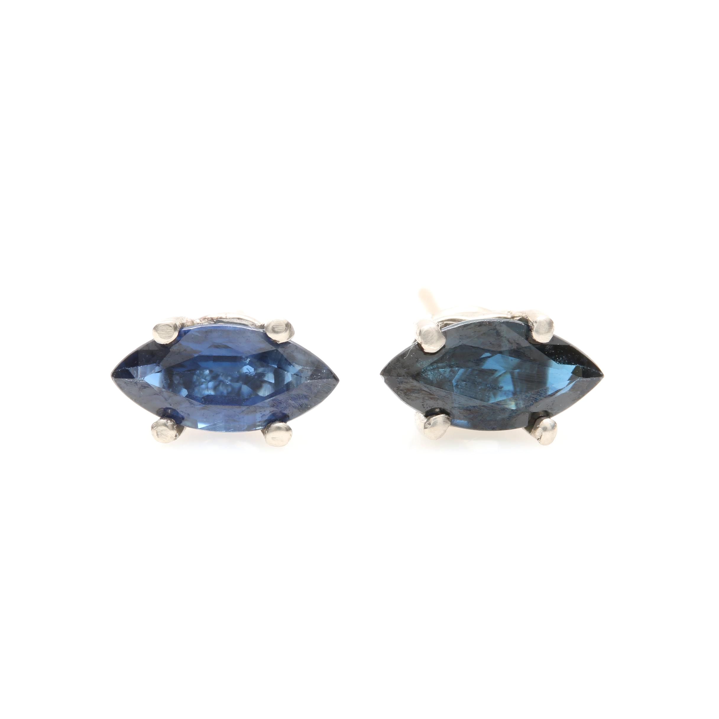 14K White Gold Blue Sapphire Stud Earrings