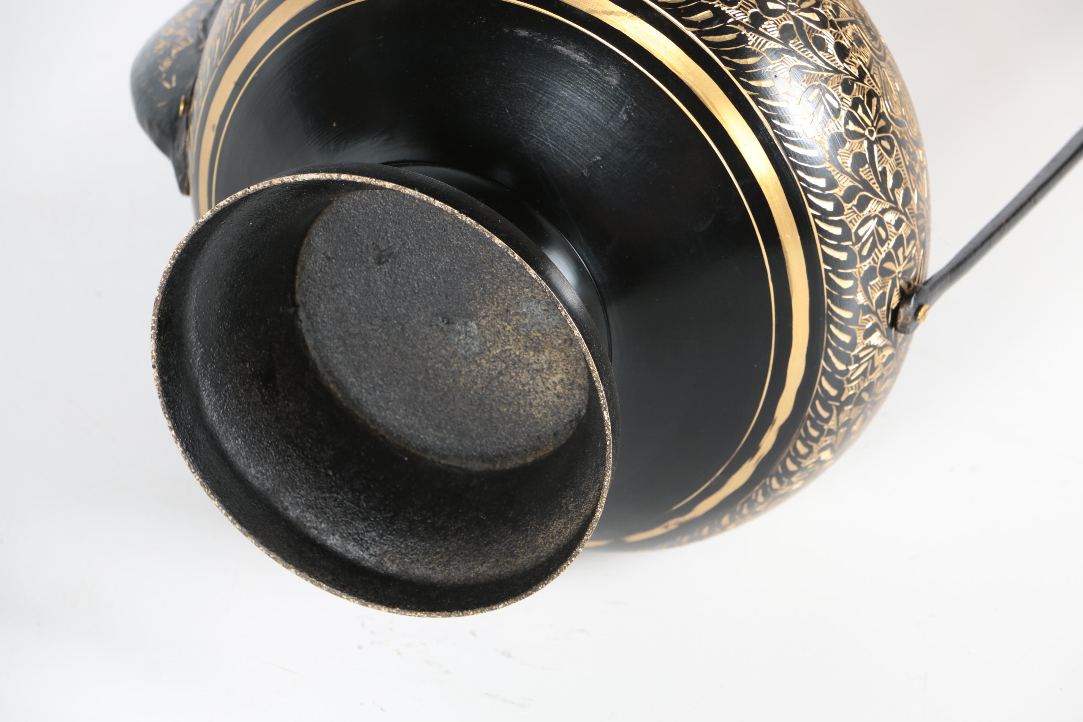 Indian Influenced Etched Metal Incense Burner and Coffee Pot