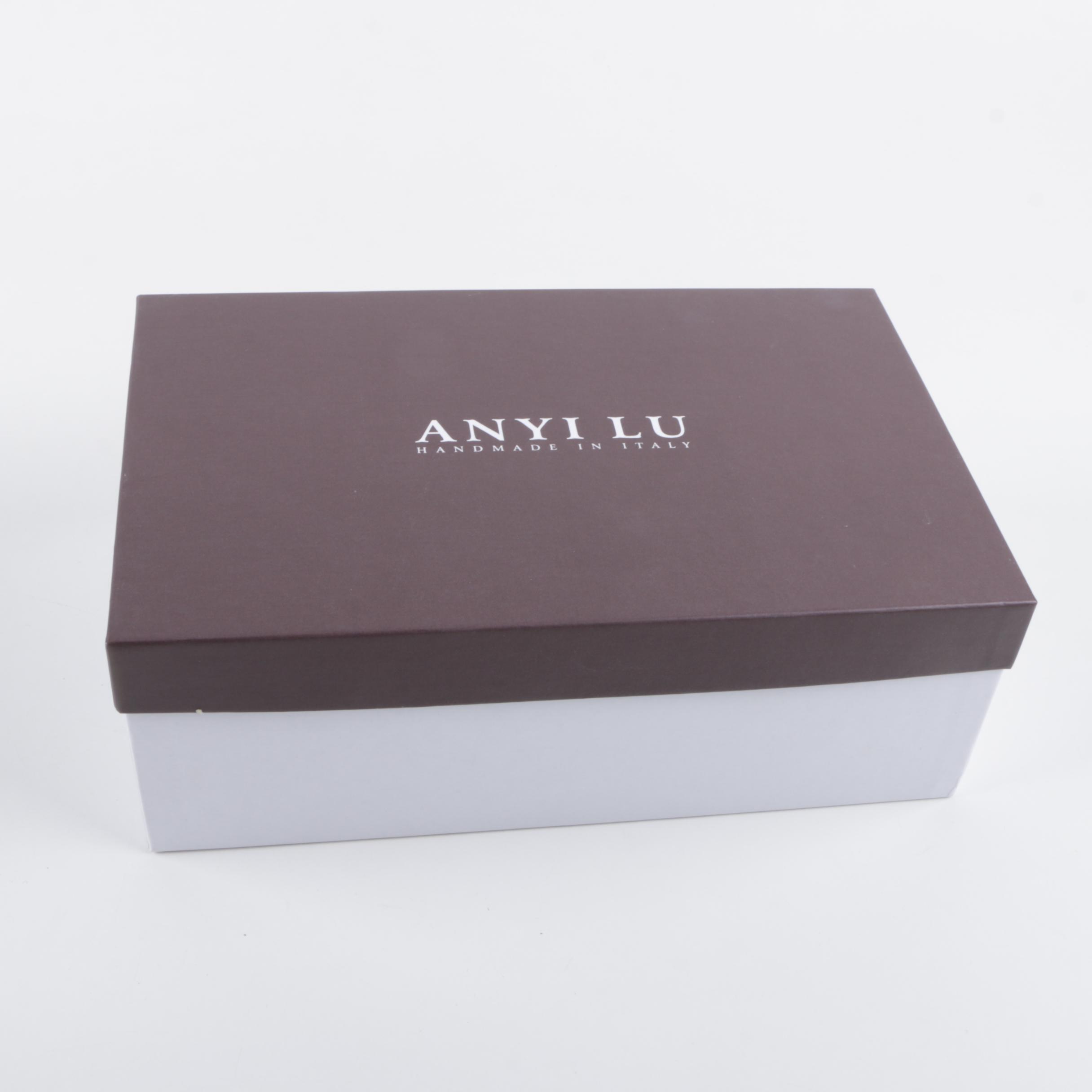 Anyi Lu Black Crocodile Embossed Patent Leather Heels