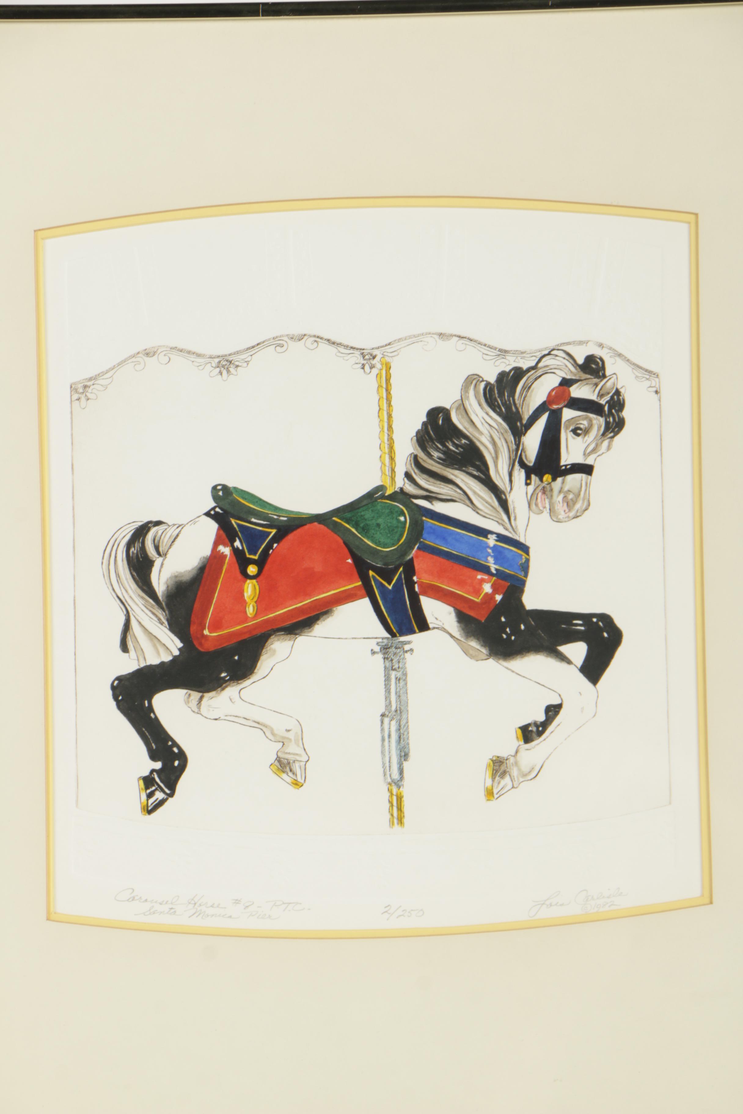 Lois Carlisle Hand Colored Etching "Carousel Horse #8"