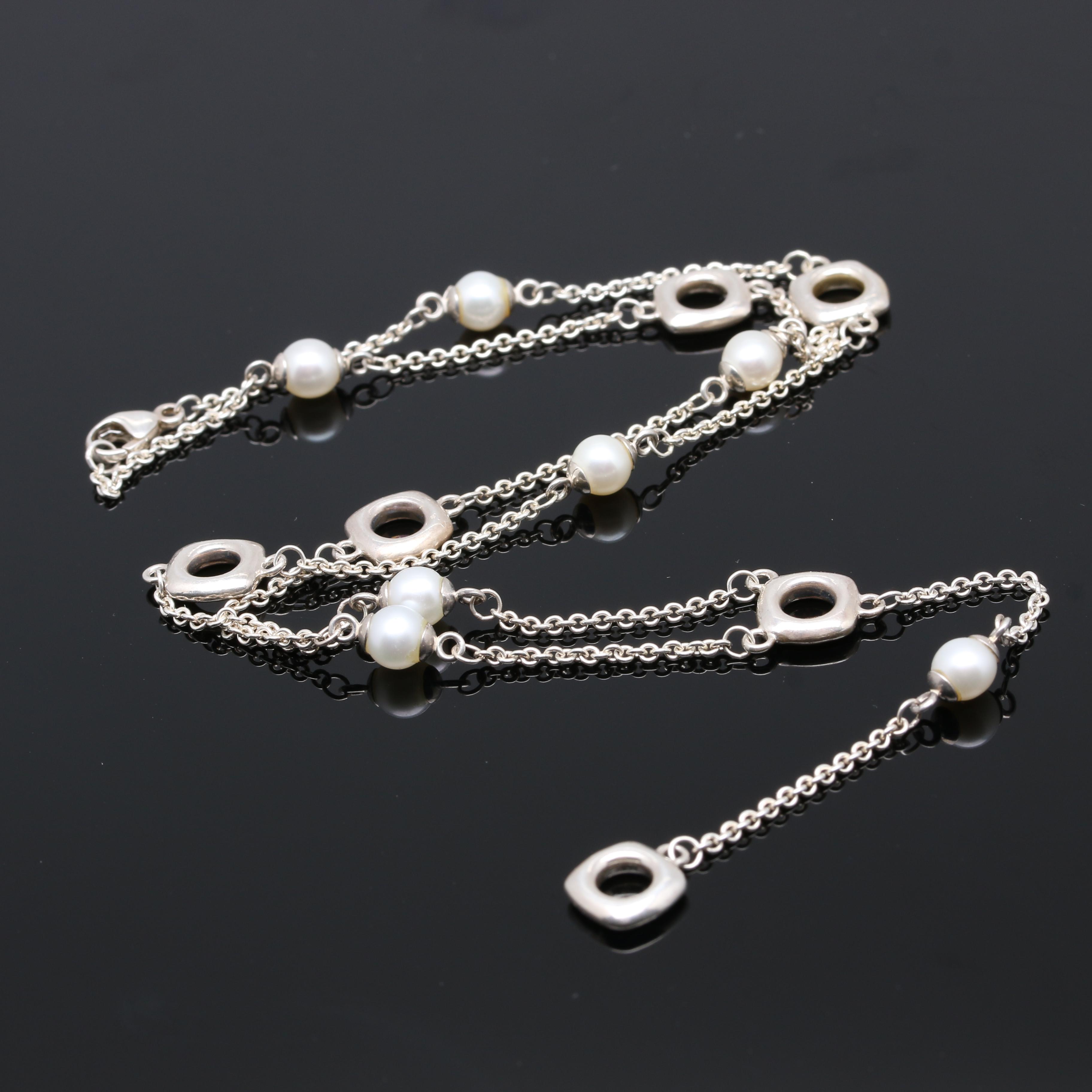 Sterling Silver Citrine Pendant Necklace and Cultured Pearl Necklace