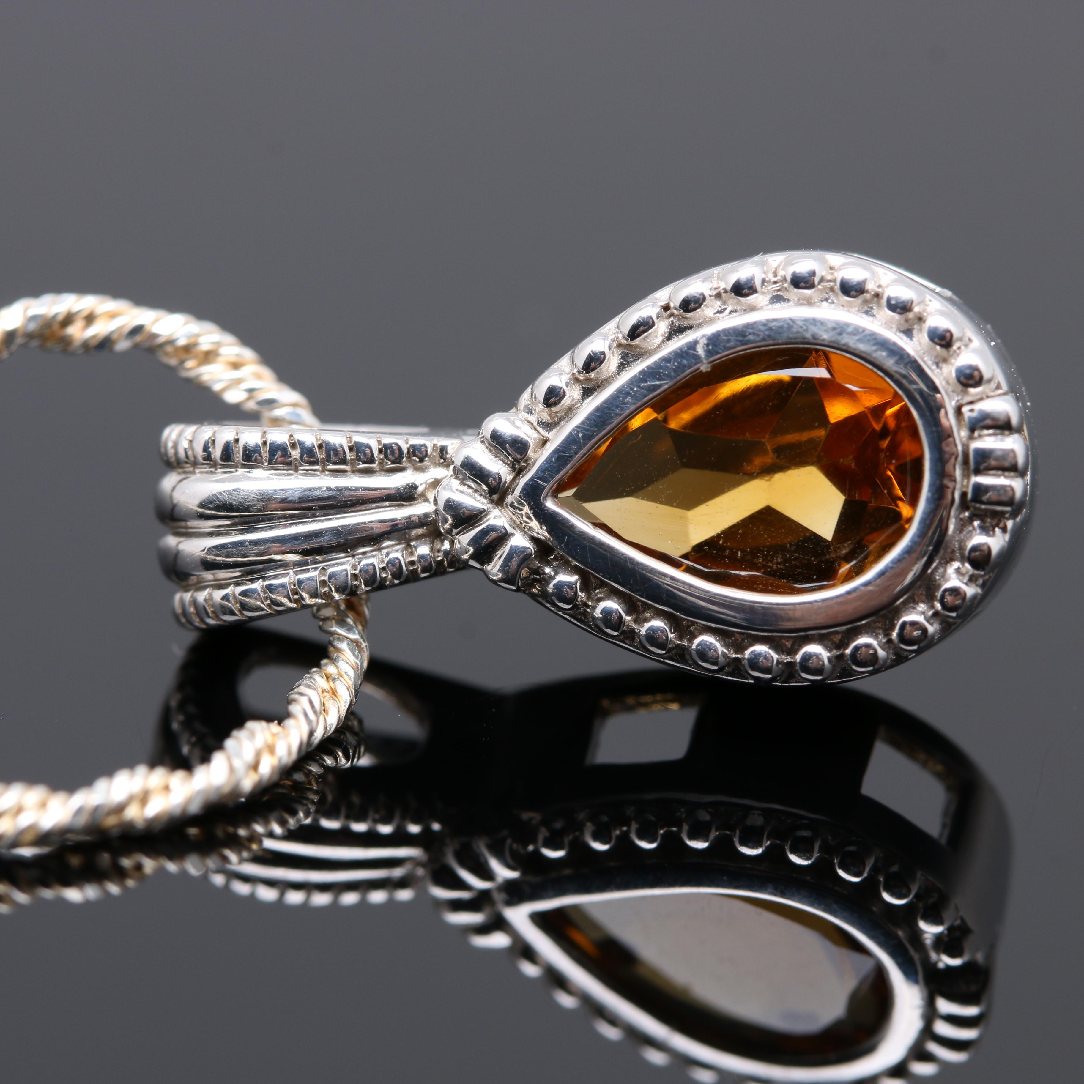 Sterling Silver Citrine Pendant Necklace and Cultured Pearl Necklace