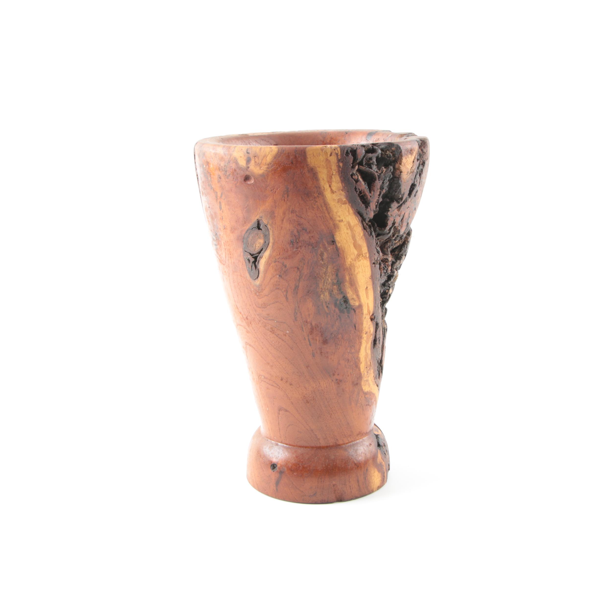 Robert Allen Hand Turned Mesquite Burl Wood Vase
