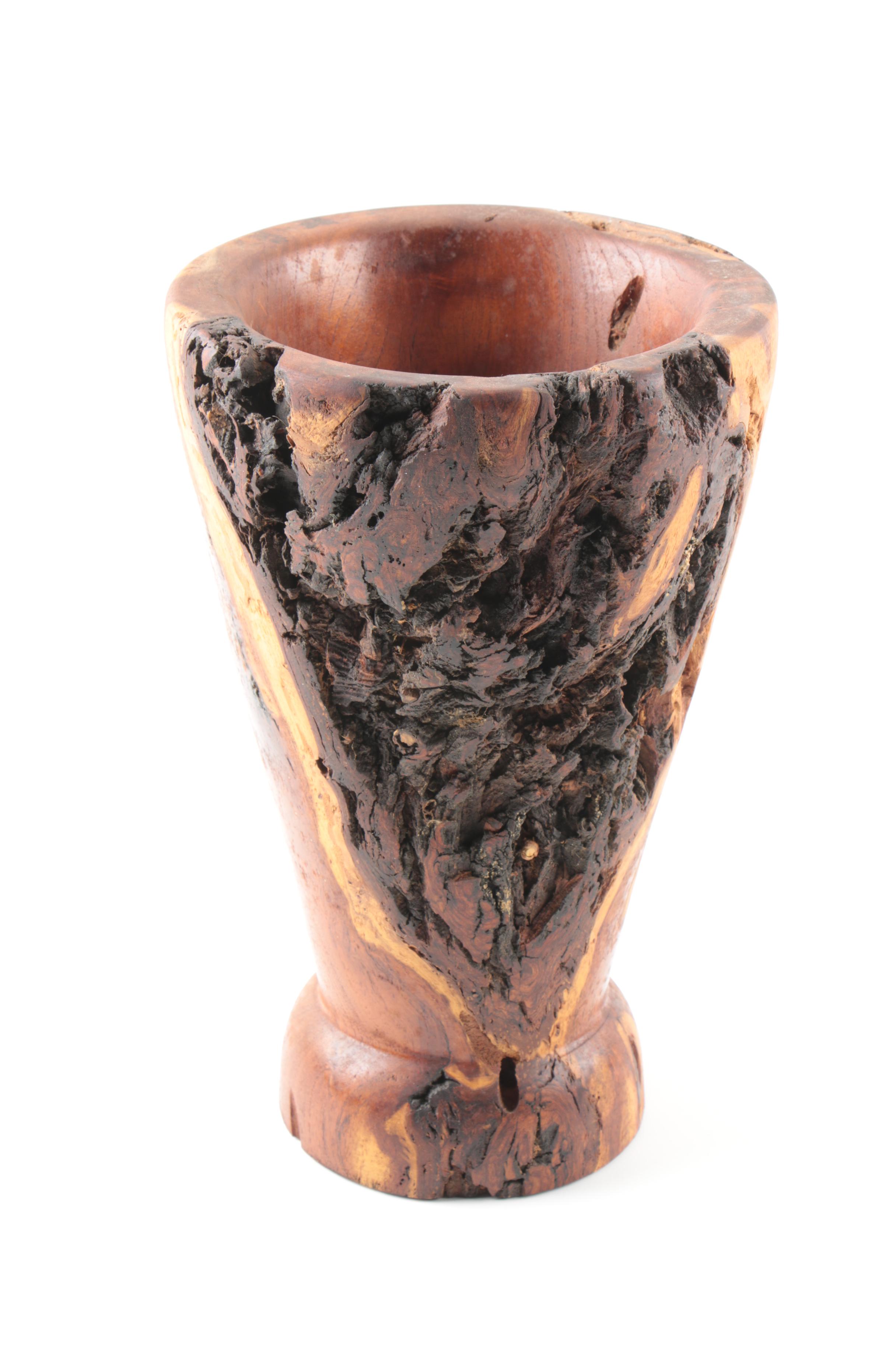 Robert Allen Hand Turned Mesquite Burl Wood Vase