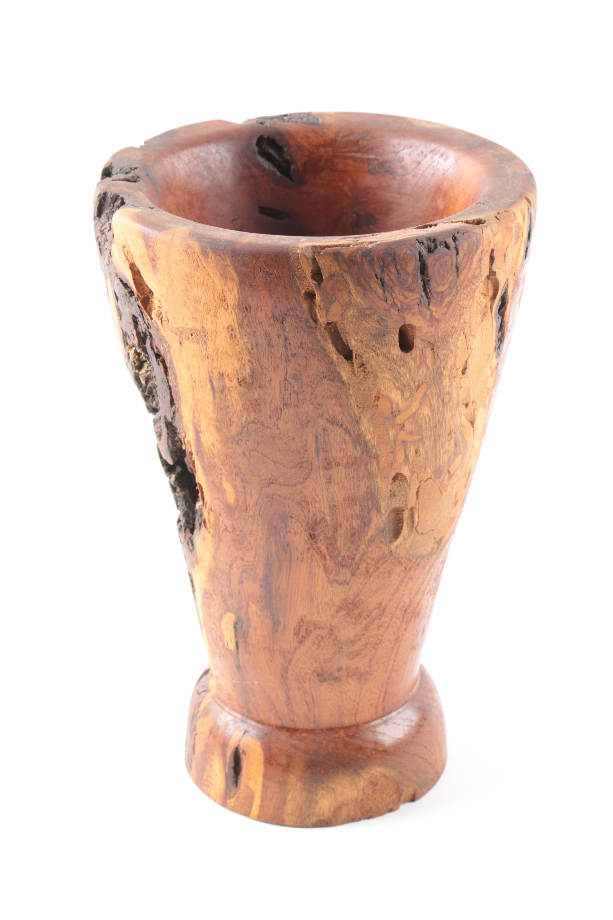 Robert Allen Hand Turned Mesquite Burl Wood Vase