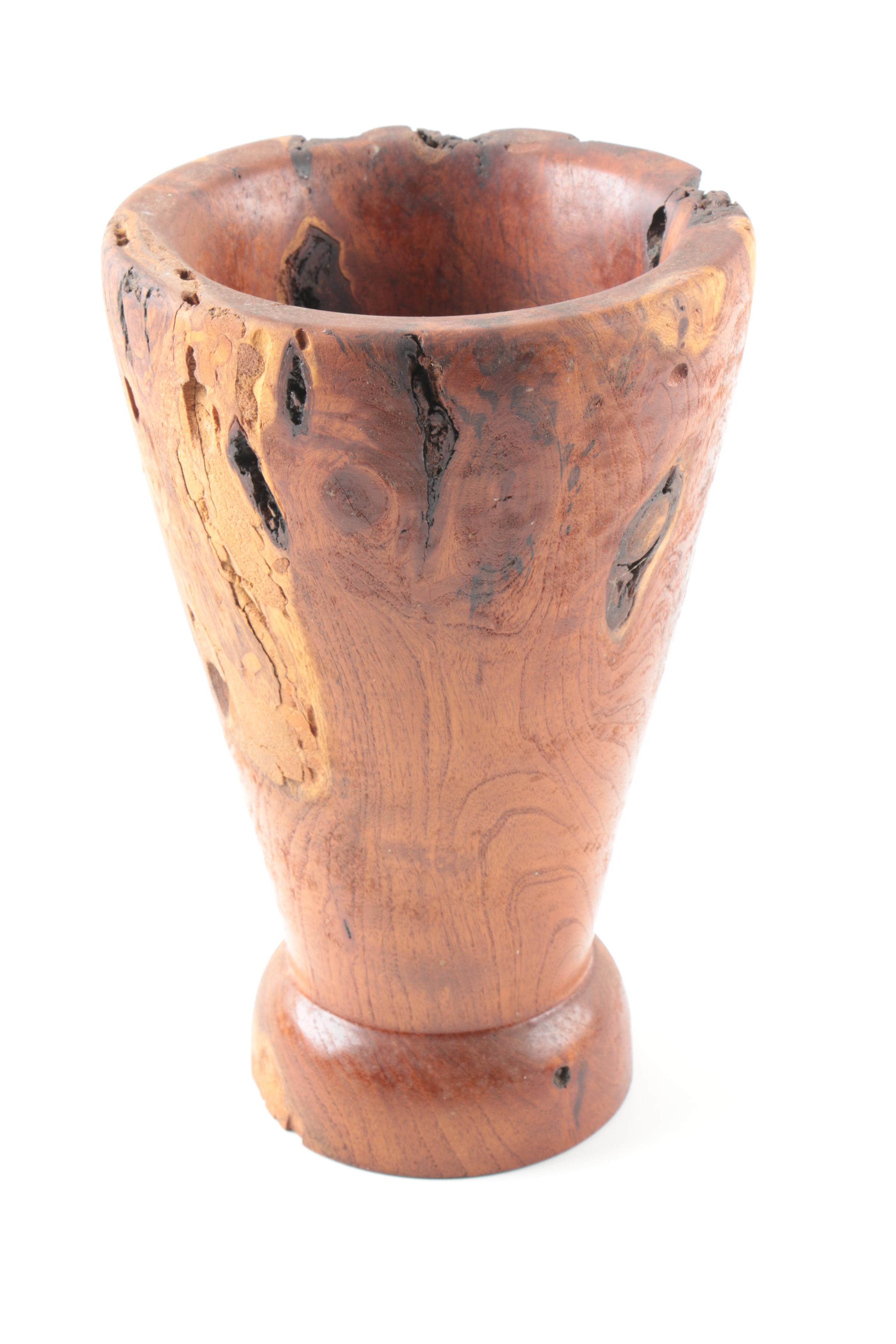 Robert Allen Hand Turned Mesquite Burl Wood Vase