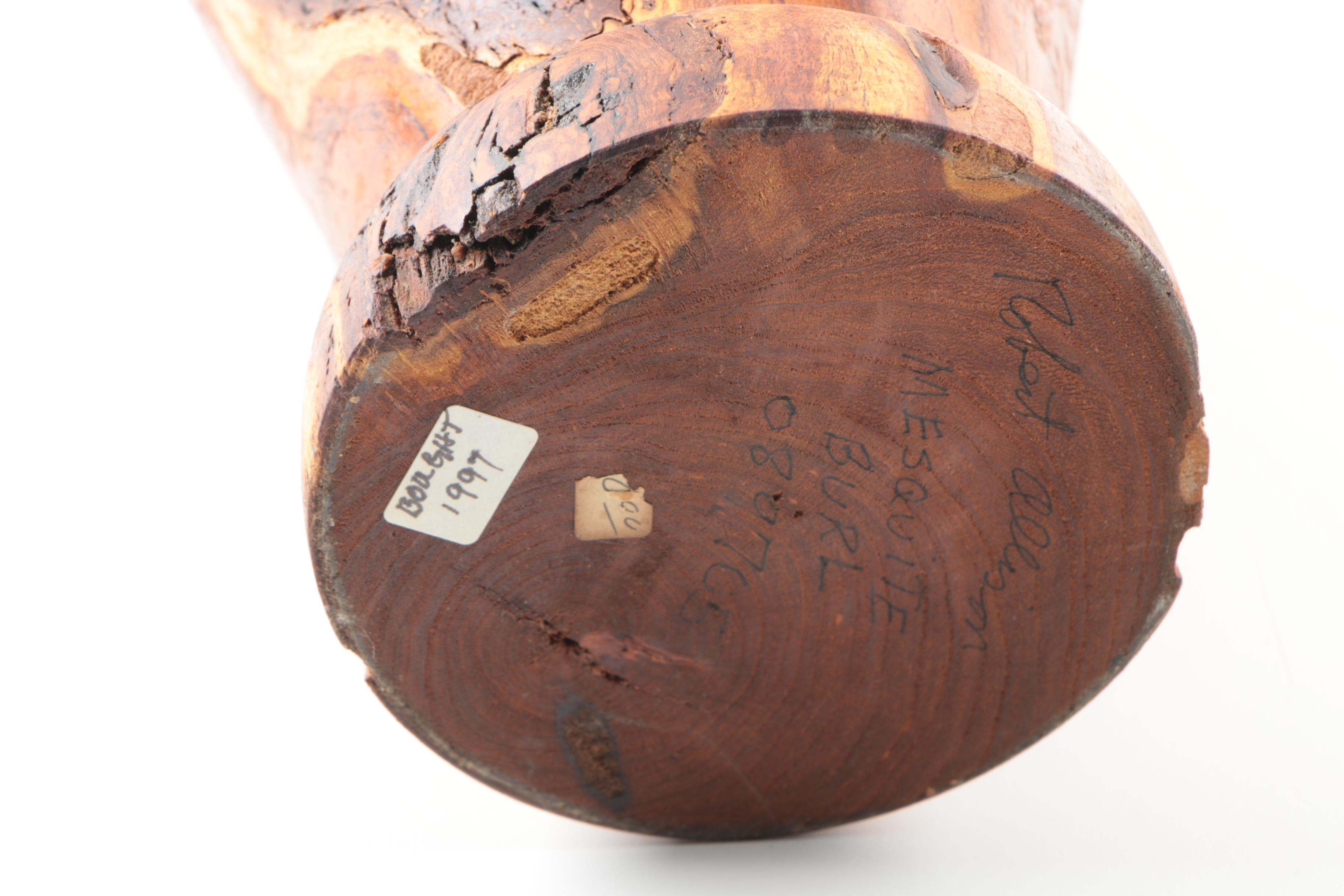 Robert Allen Hand Turned Mesquite Burl Wood Vase