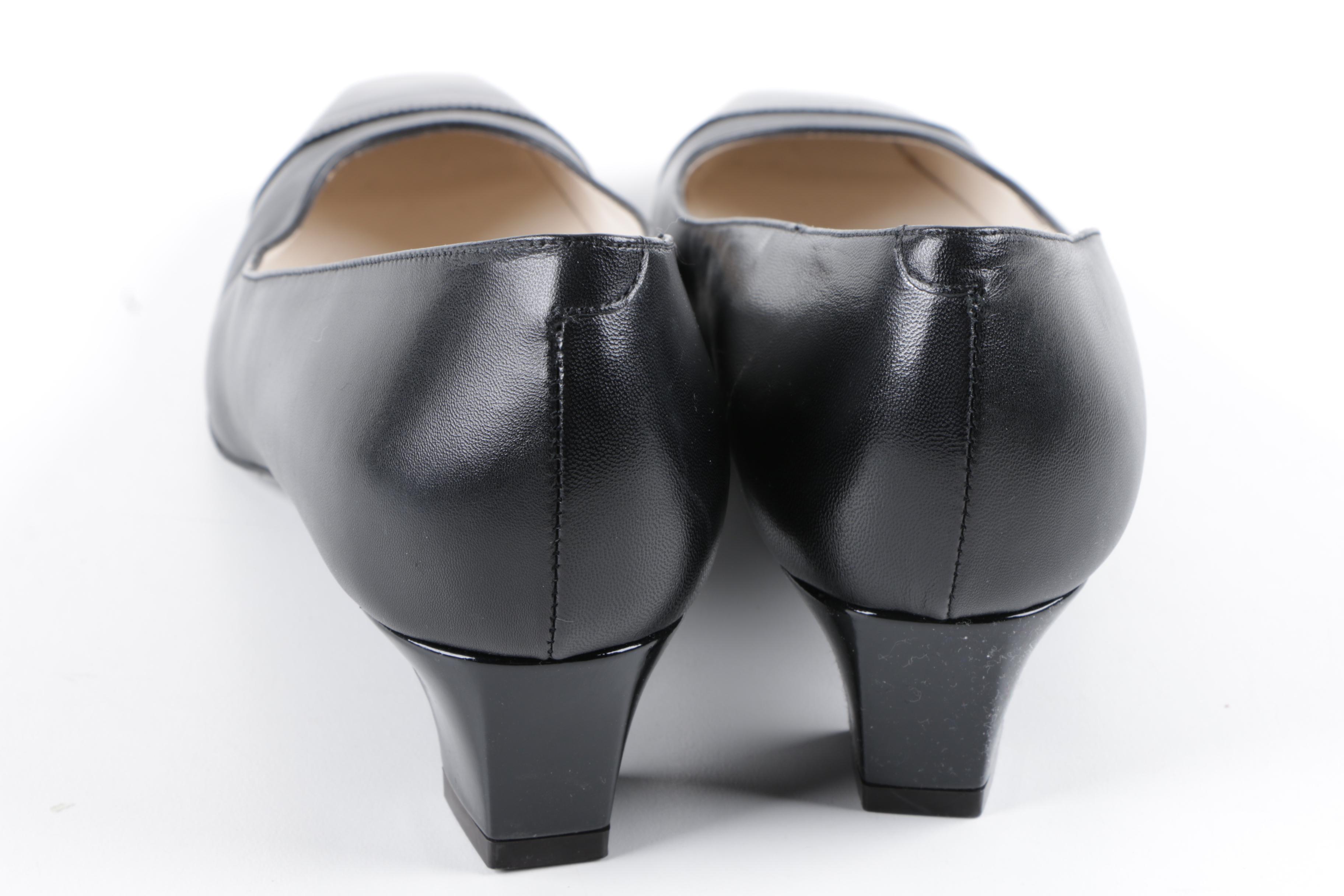 Women's Bruno Magli Black Leather Kitten Heels with Patent Leather Toes