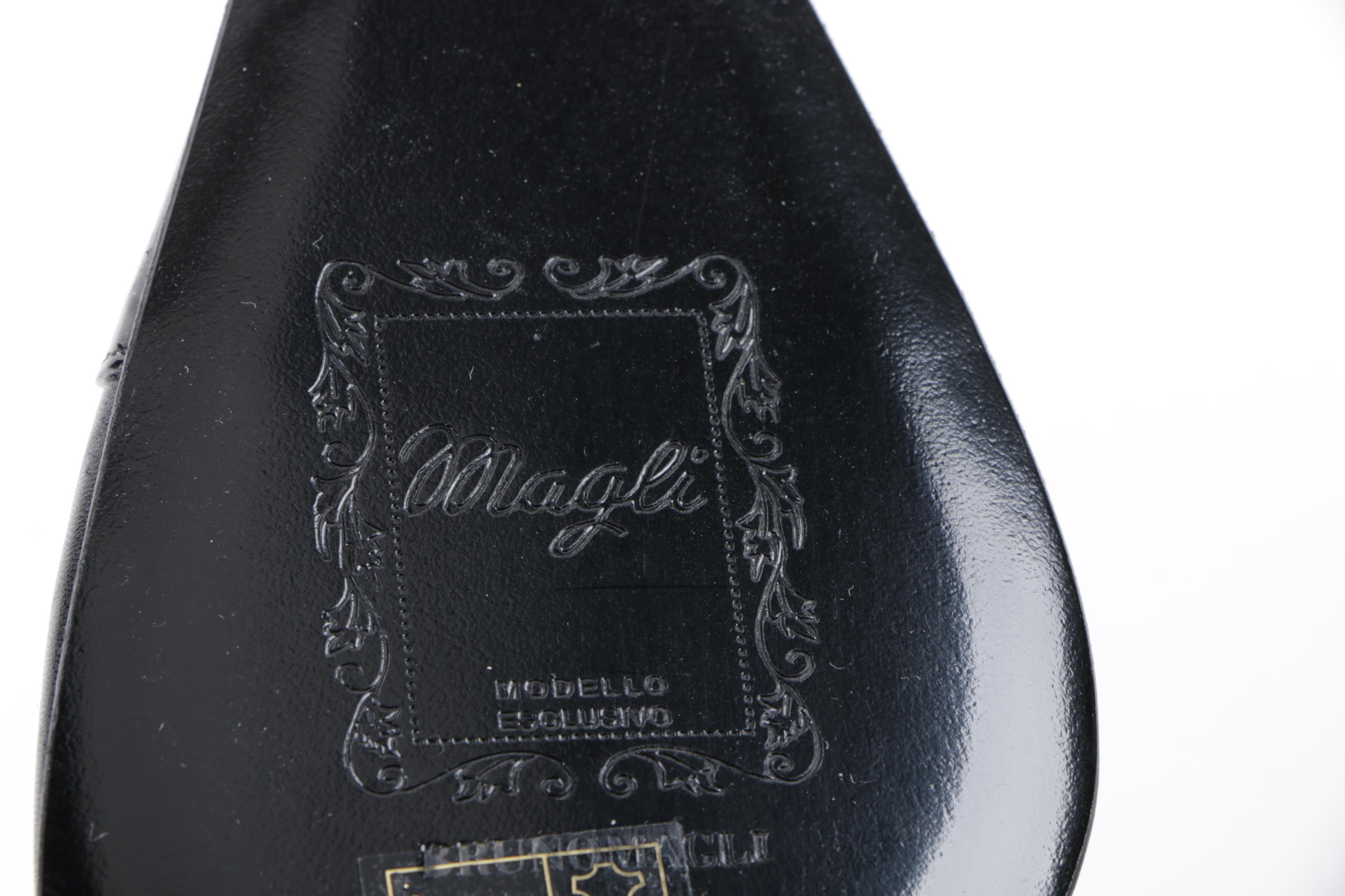 Women's Bruno Magli Black Leather Kitten Heels with Patent Leather Toes