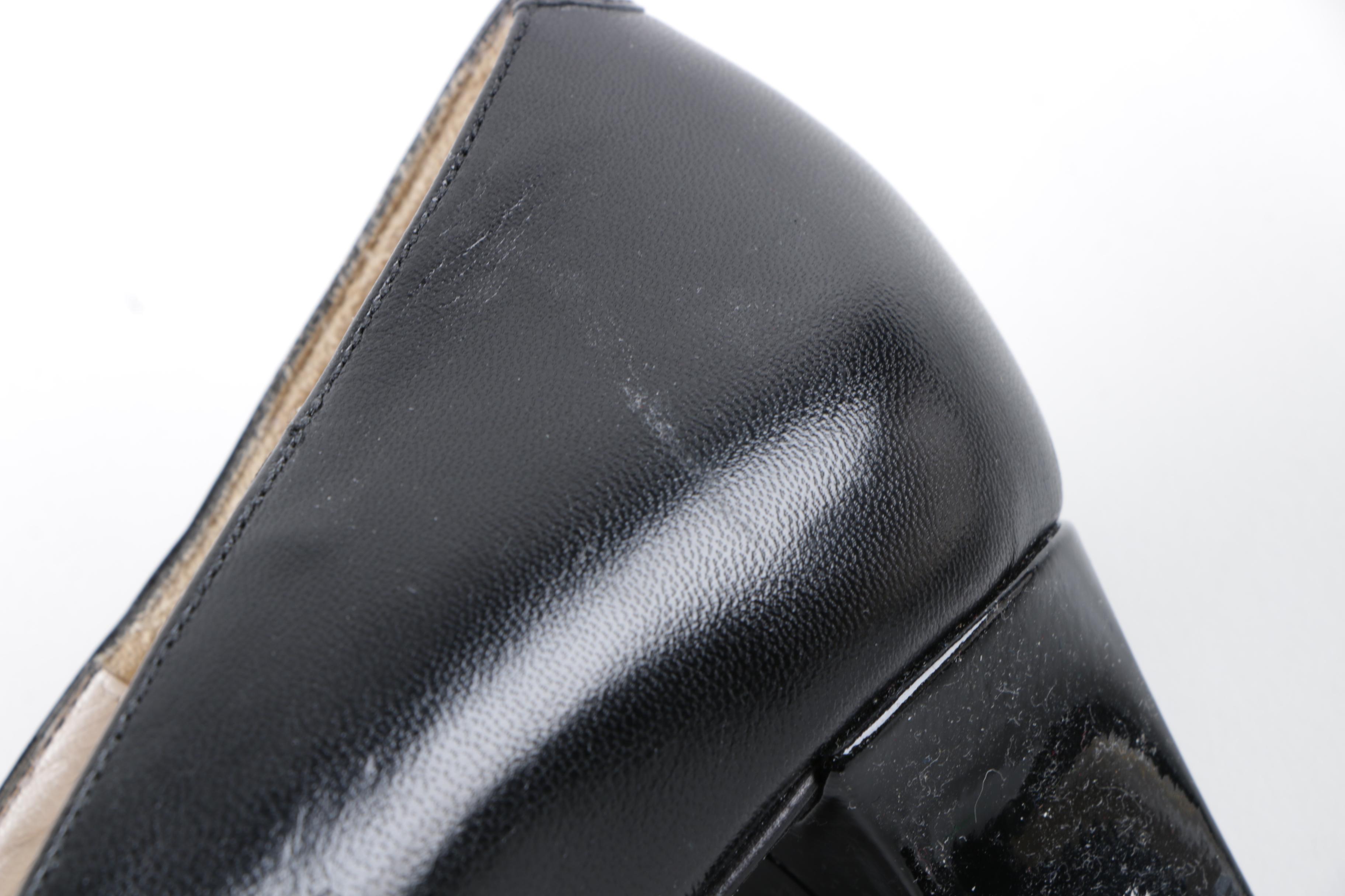 Women's Bruno Magli Black Leather Kitten Heels with Patent Leather Toes