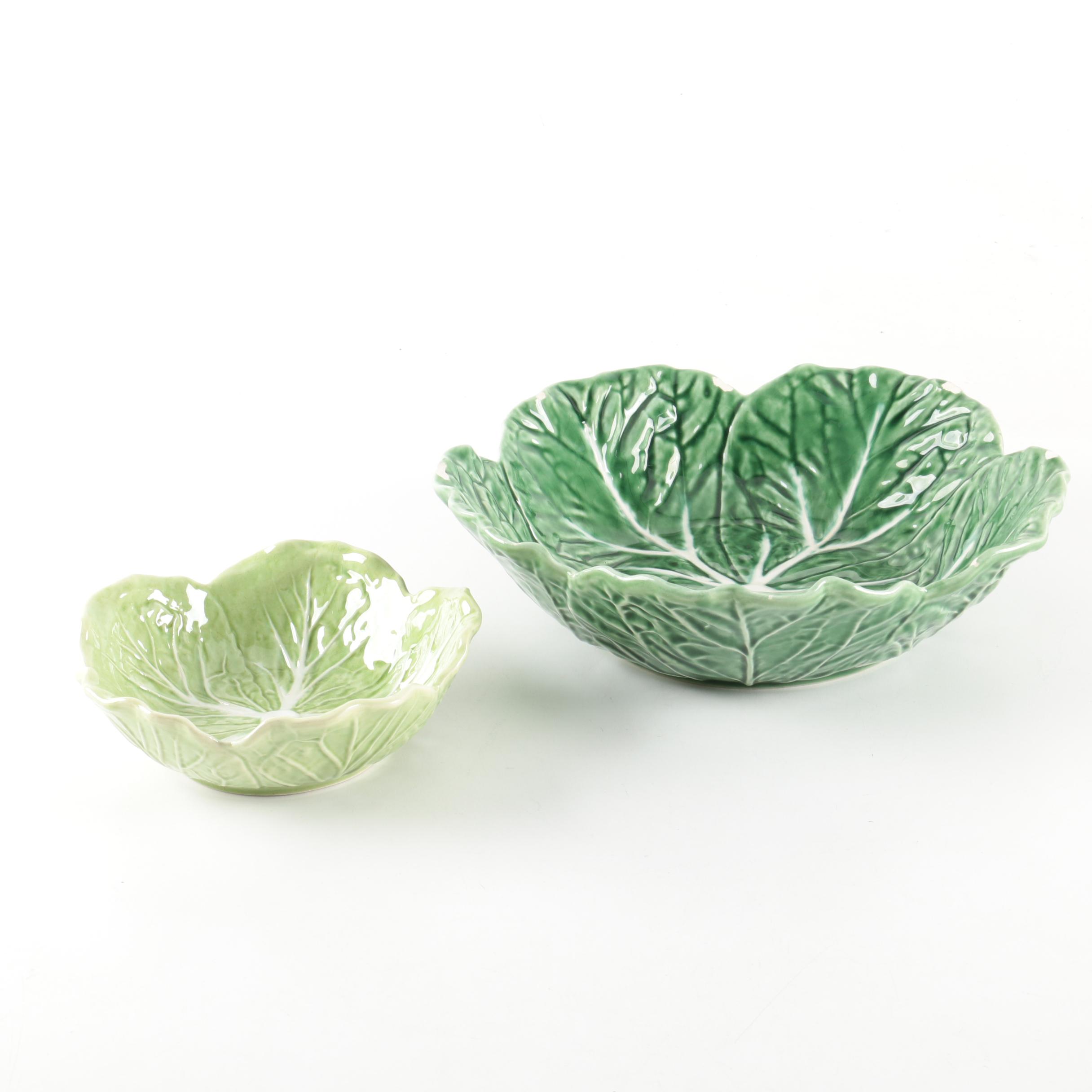 Portuguese Bordallo Pinheiro "Cabbage" Leaf Serving Bowls